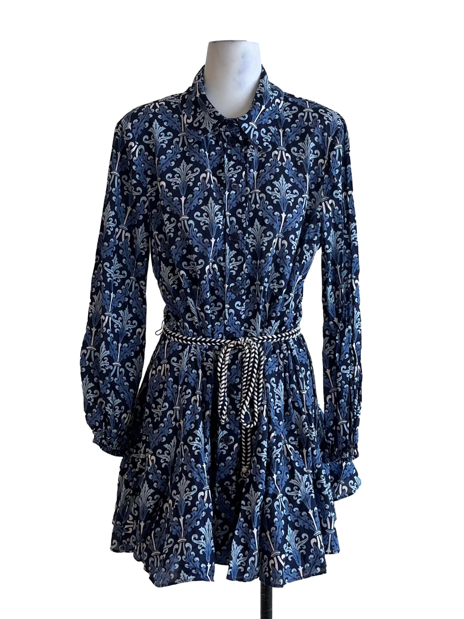 Navy Blue Abstract Empire Dress