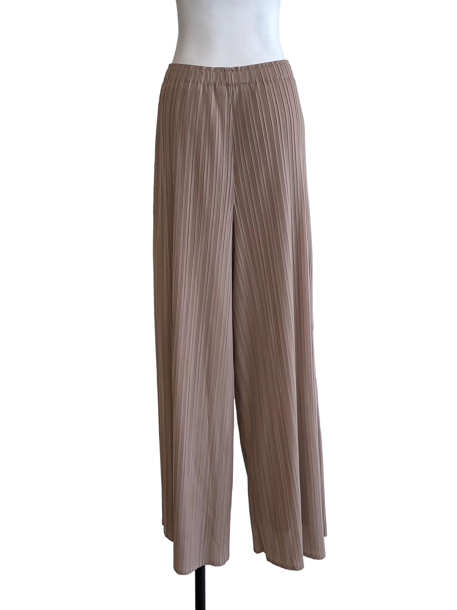 Sepia Beige Accordion Wide Leg Pants