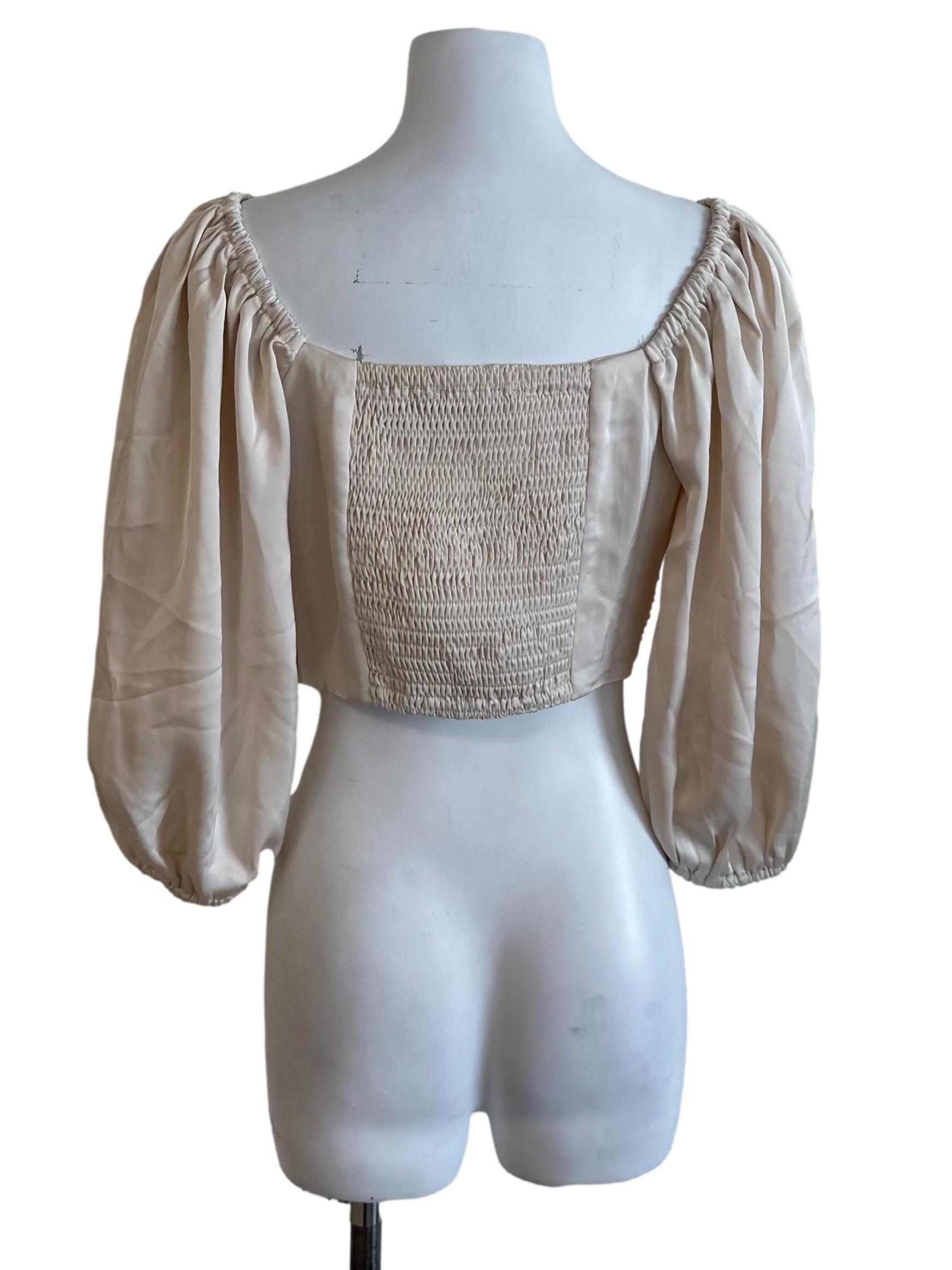 Oat Beige Pleated Overlap Top