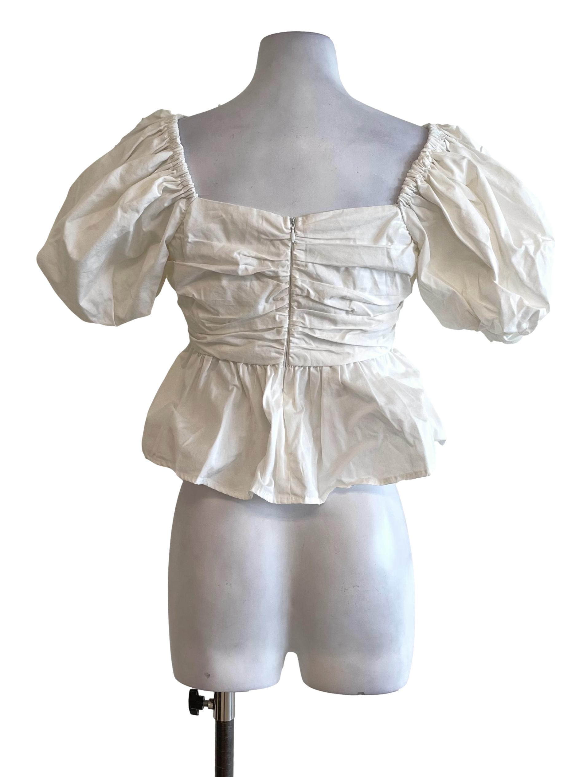 White Puff Sleeve Peplum Top