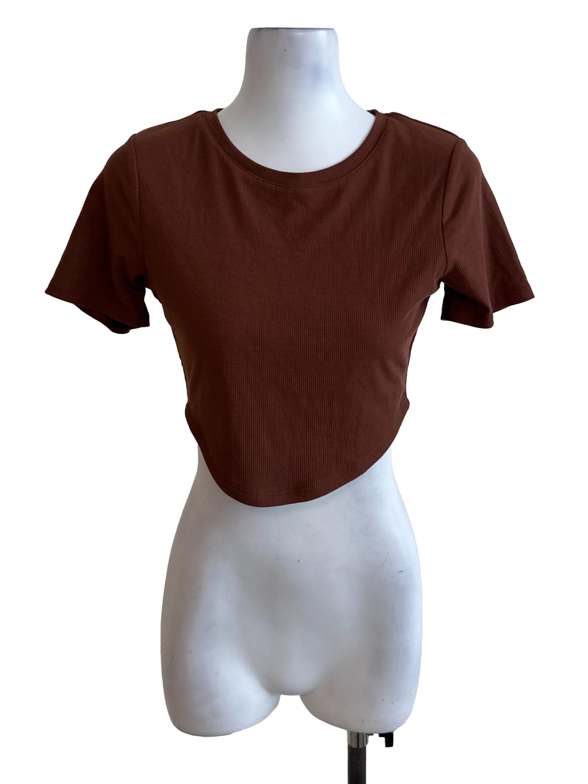Rich Brown Round Neck Short Sleeve Top