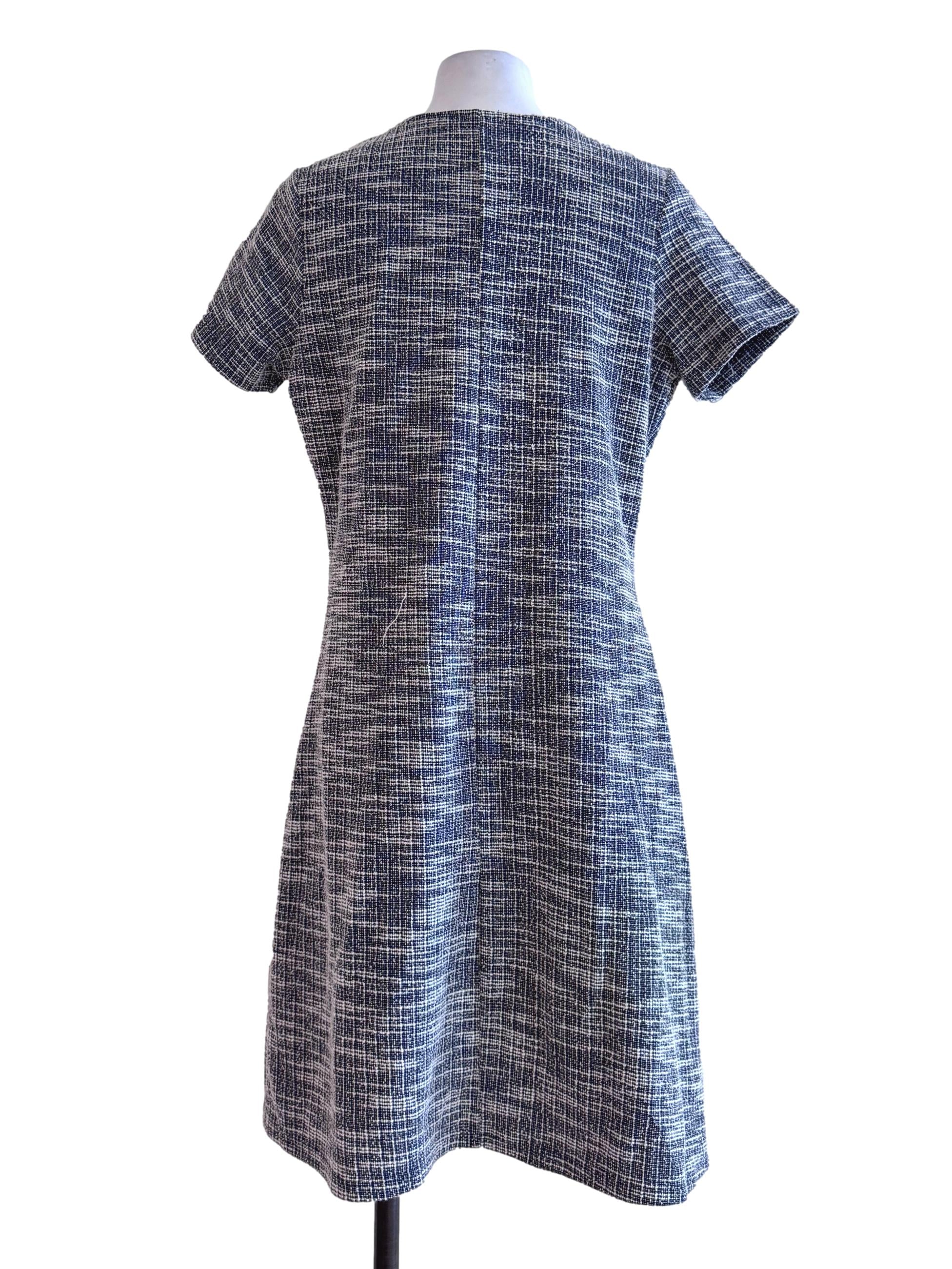 Dark Blue V Neck Short Sleeve Buttoned Dress