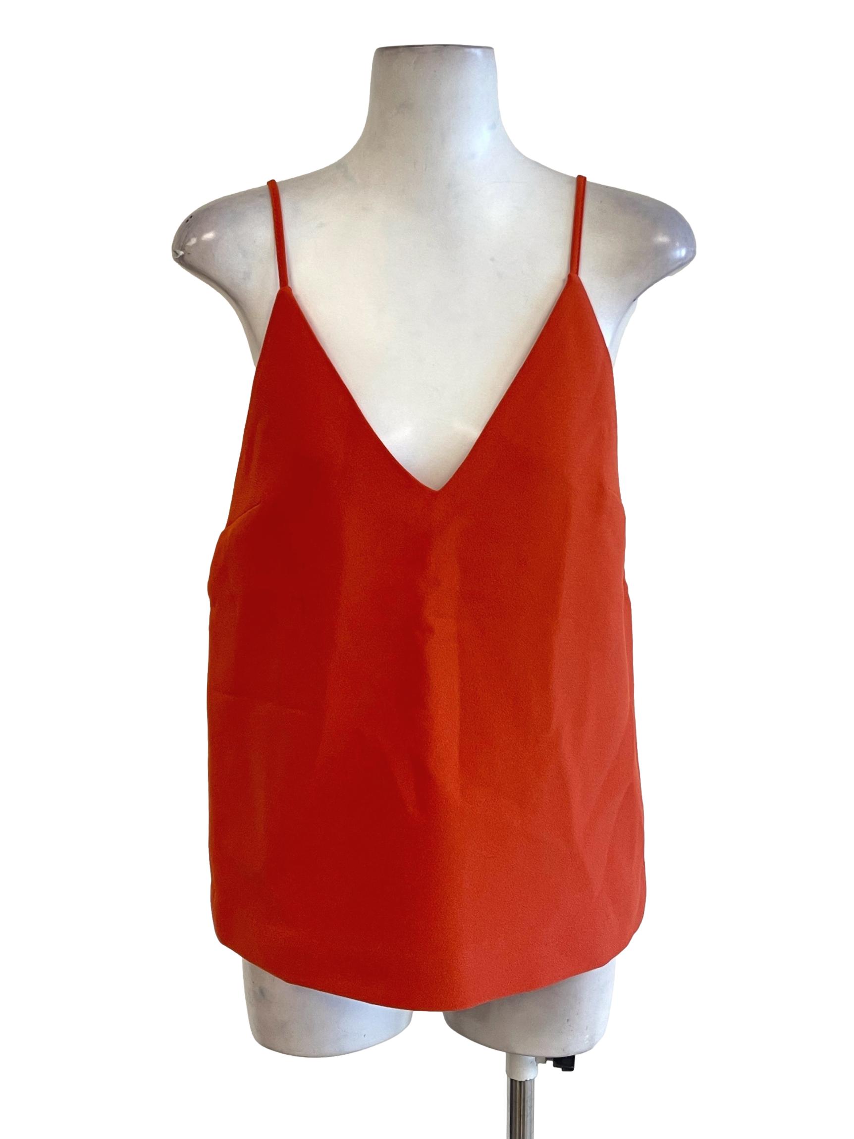 Orange Brick Spaghetti Strap V Neck Shift Top