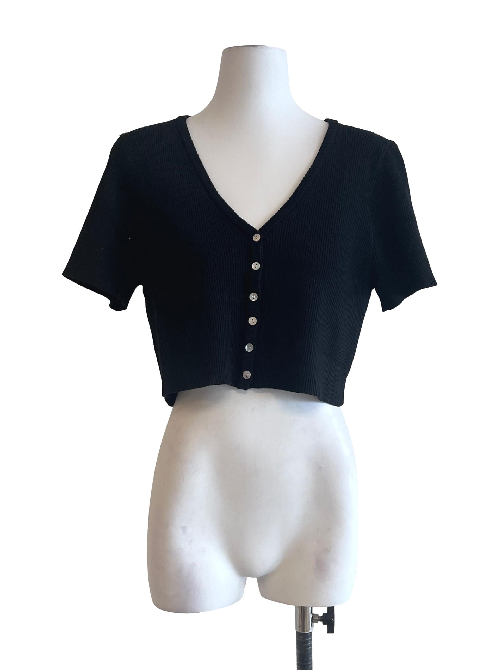 Jet Black V-Neck Short Sleeve Top