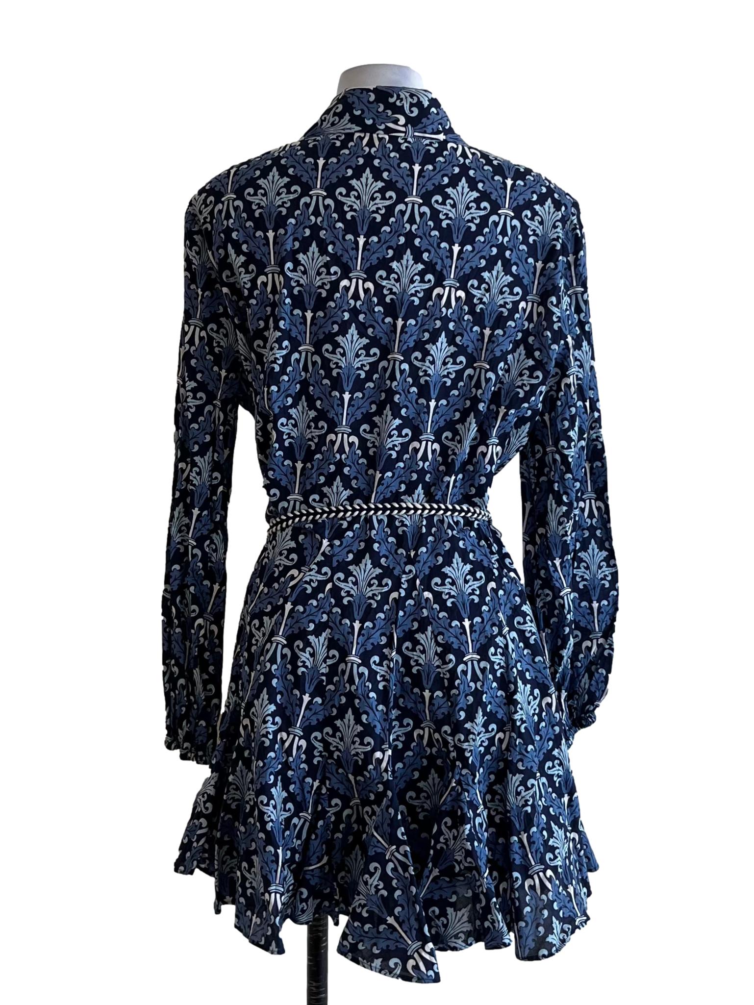 Navy Blue Abstract Empire Dress