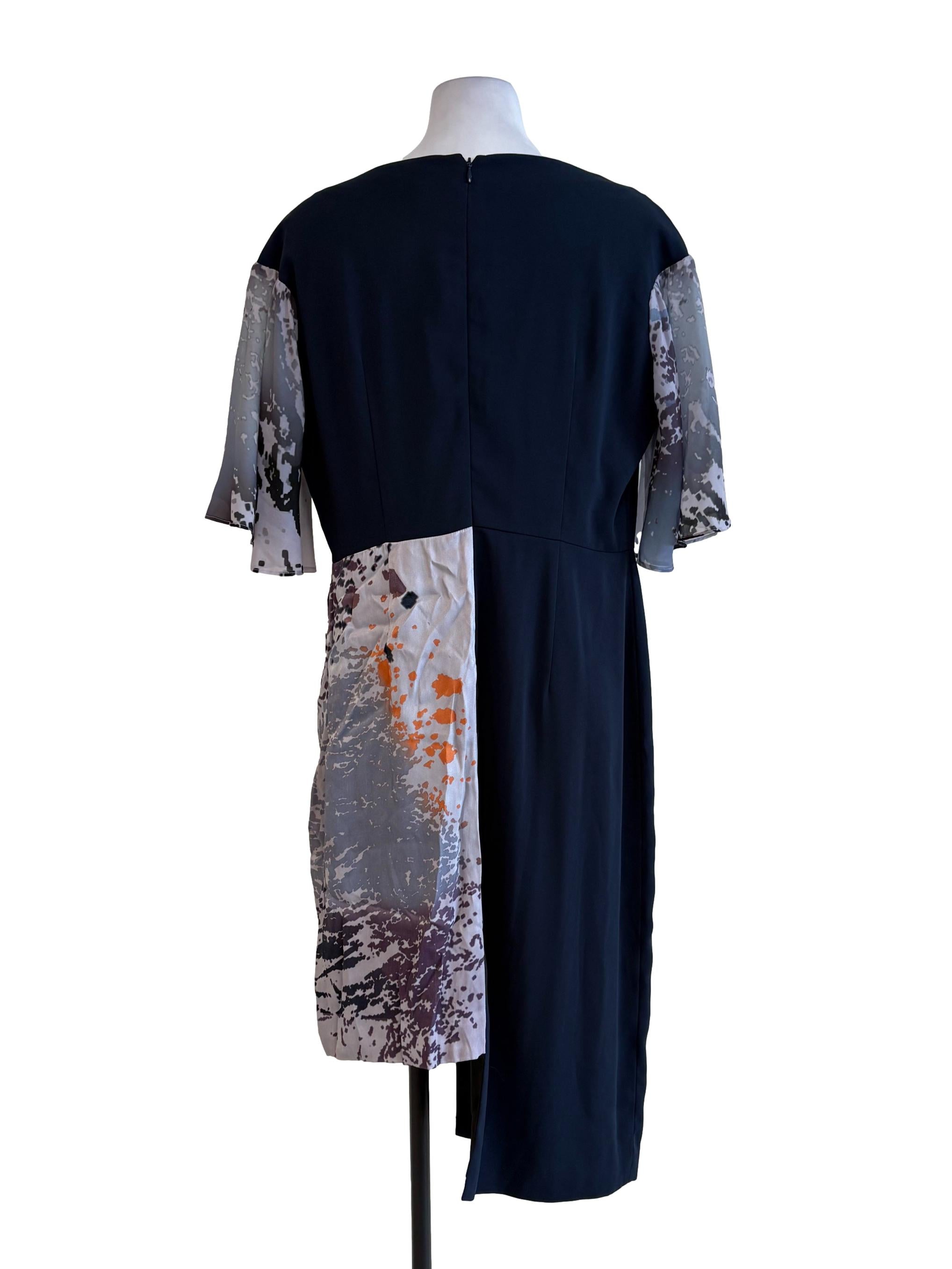 Navy Purple Abstract Deep V Dress