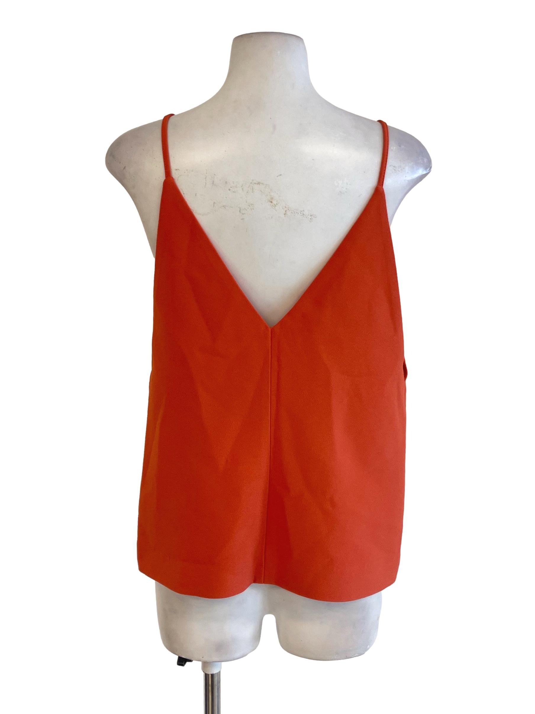 Orange Brick Spaghetti Strap V Neck Shift Top