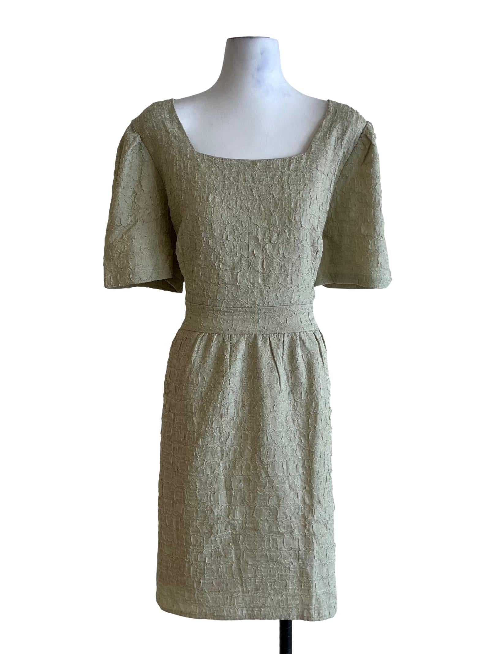 Olive Green Square Neckline Empire Dress