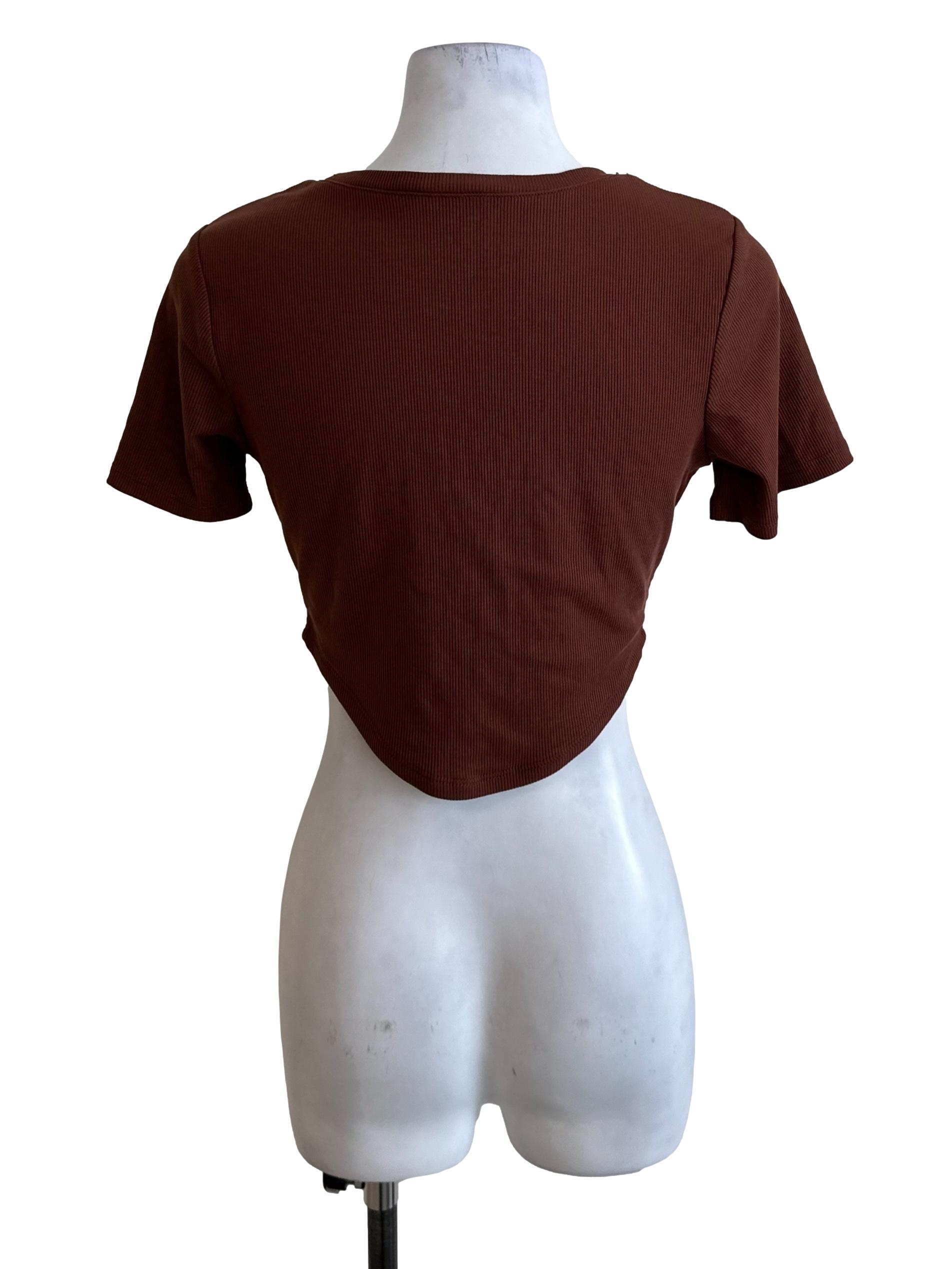 Rich Brown Round Neck Short Sleeve Top