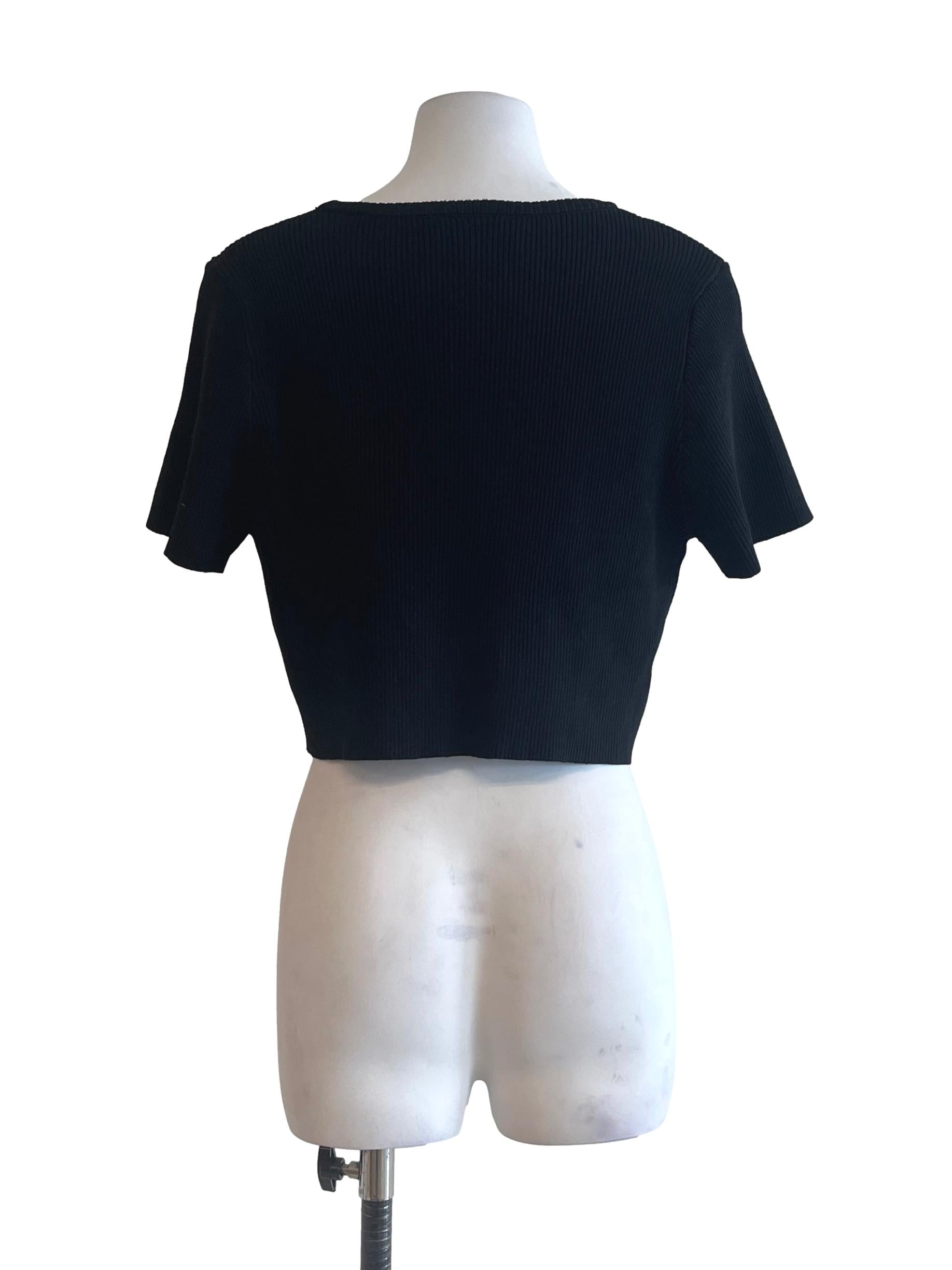 Jet Black V-Neck Short Sleeve Top