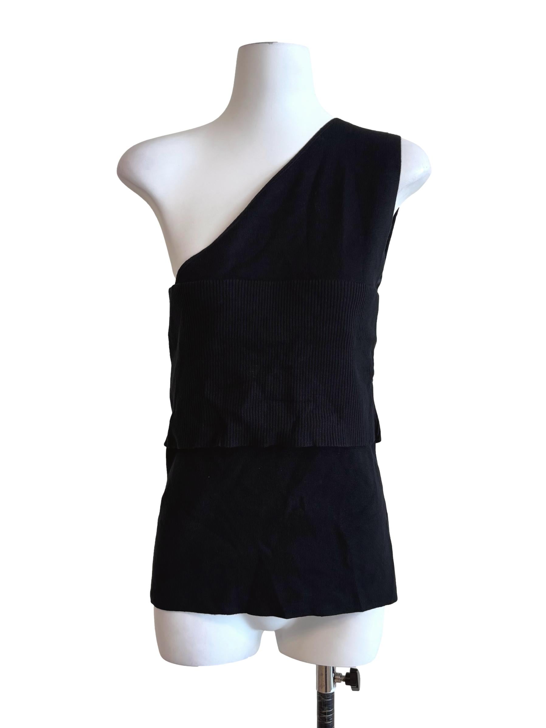 Onyx Black One Shoulder Knit Top LB