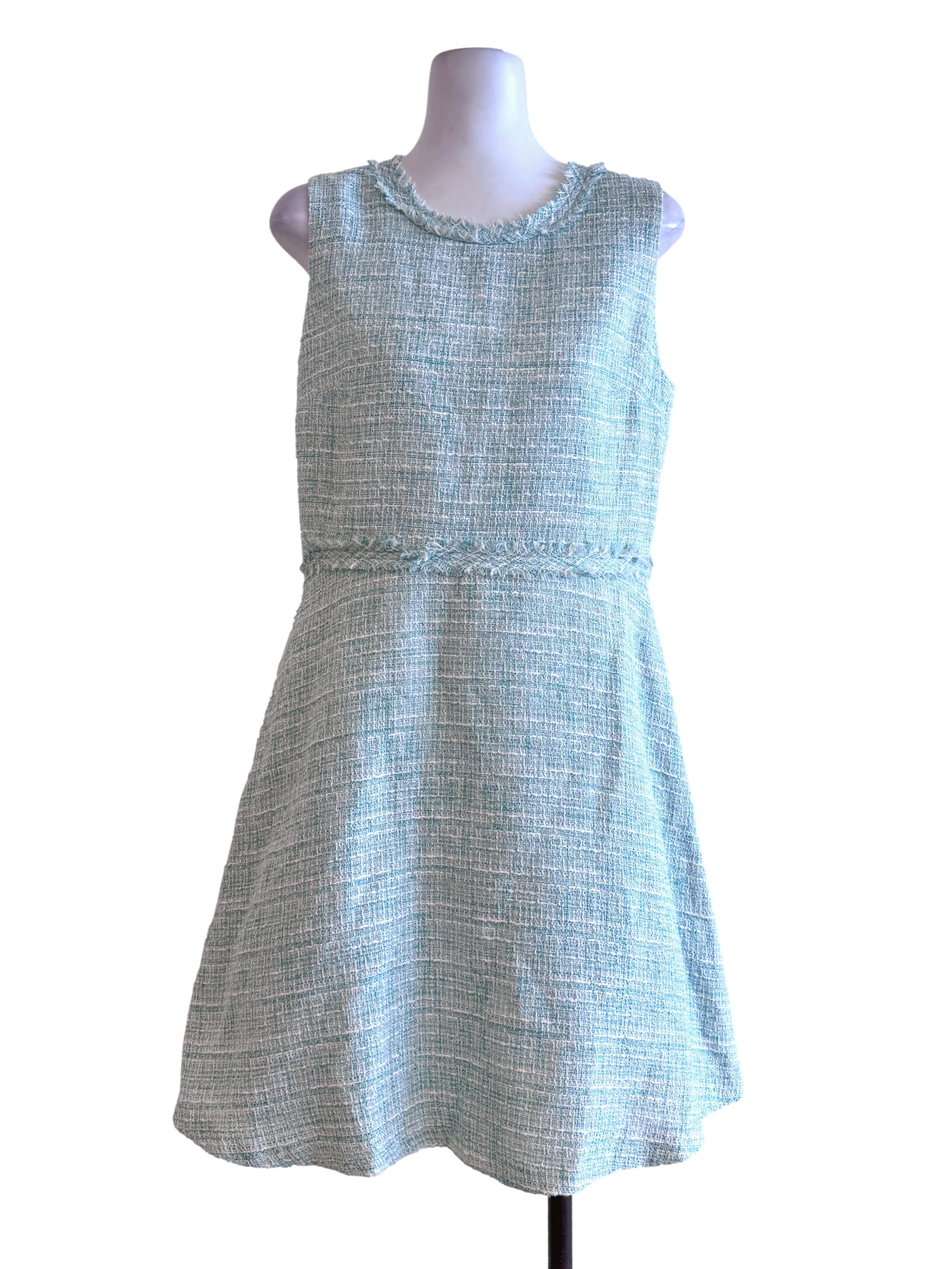 Fern Green Tweed Halter Neck Sleeveless Dress