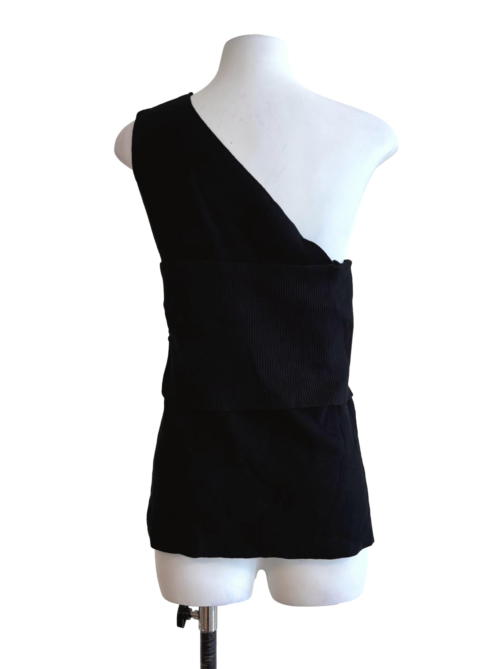 Onyx Black One Shoulder Knit Top LB