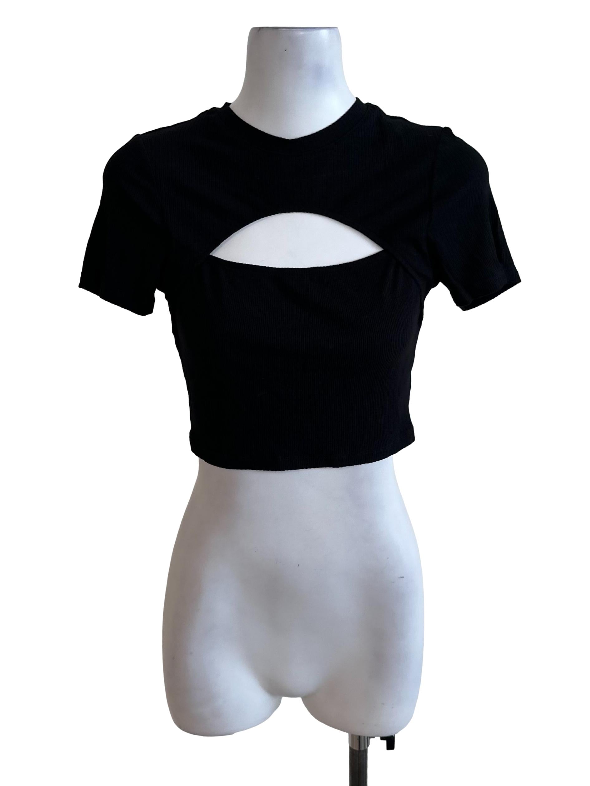 Raven Black Front Cut Crop Top