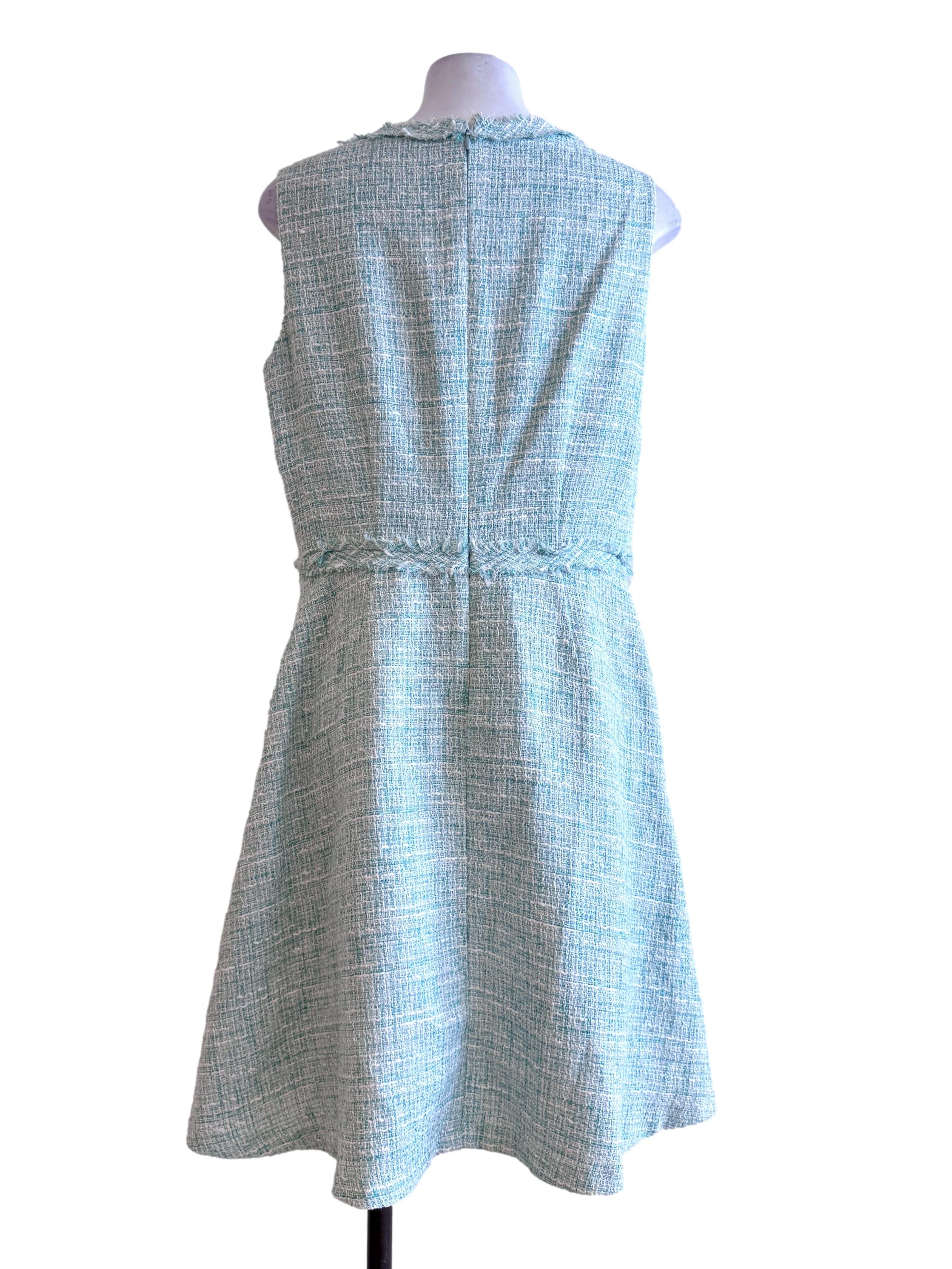 Fern Green Tweed Halter Neck Sleeveless Dress