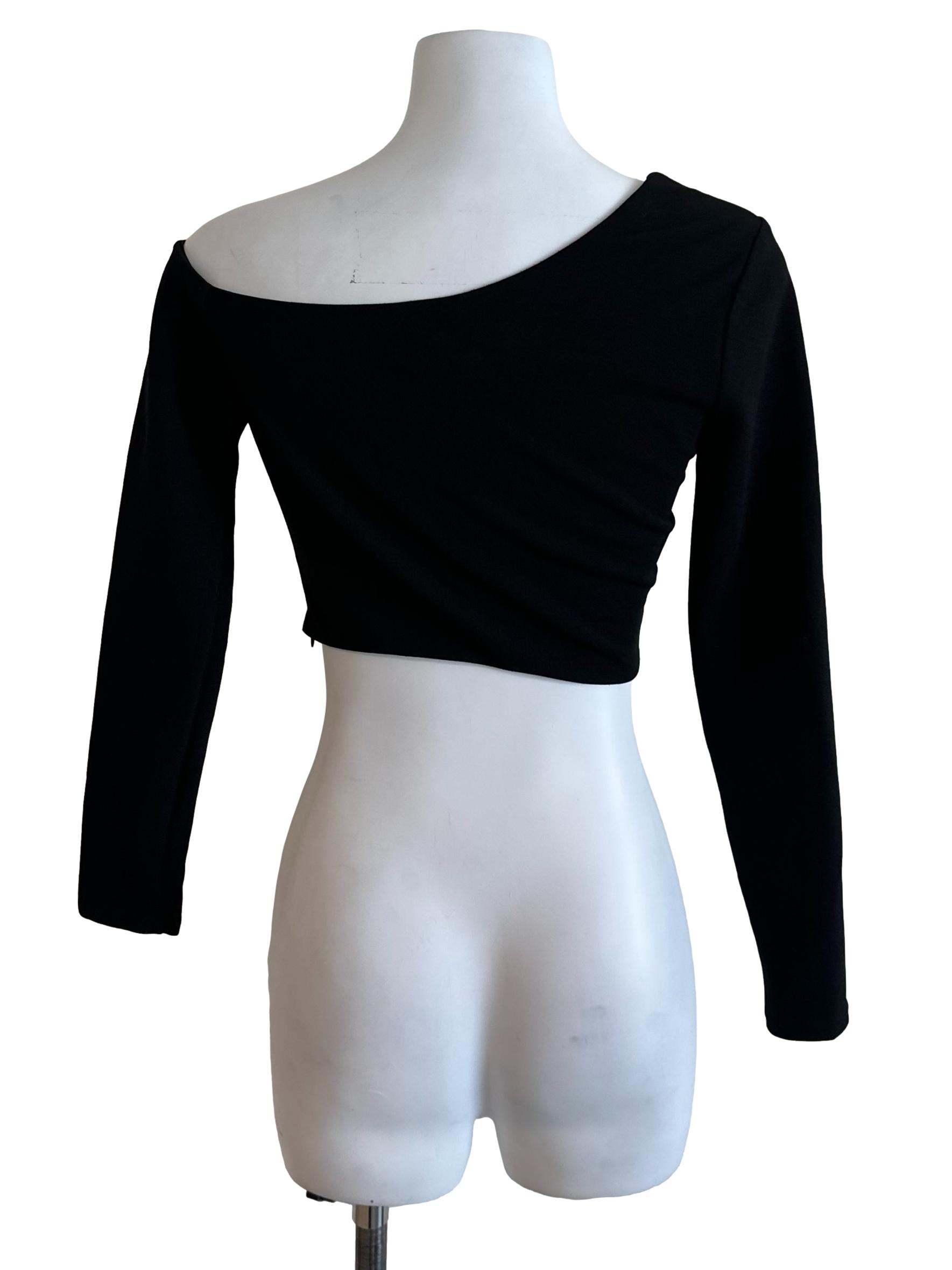 Rich Black Asymmetric Off Shoulder Top
