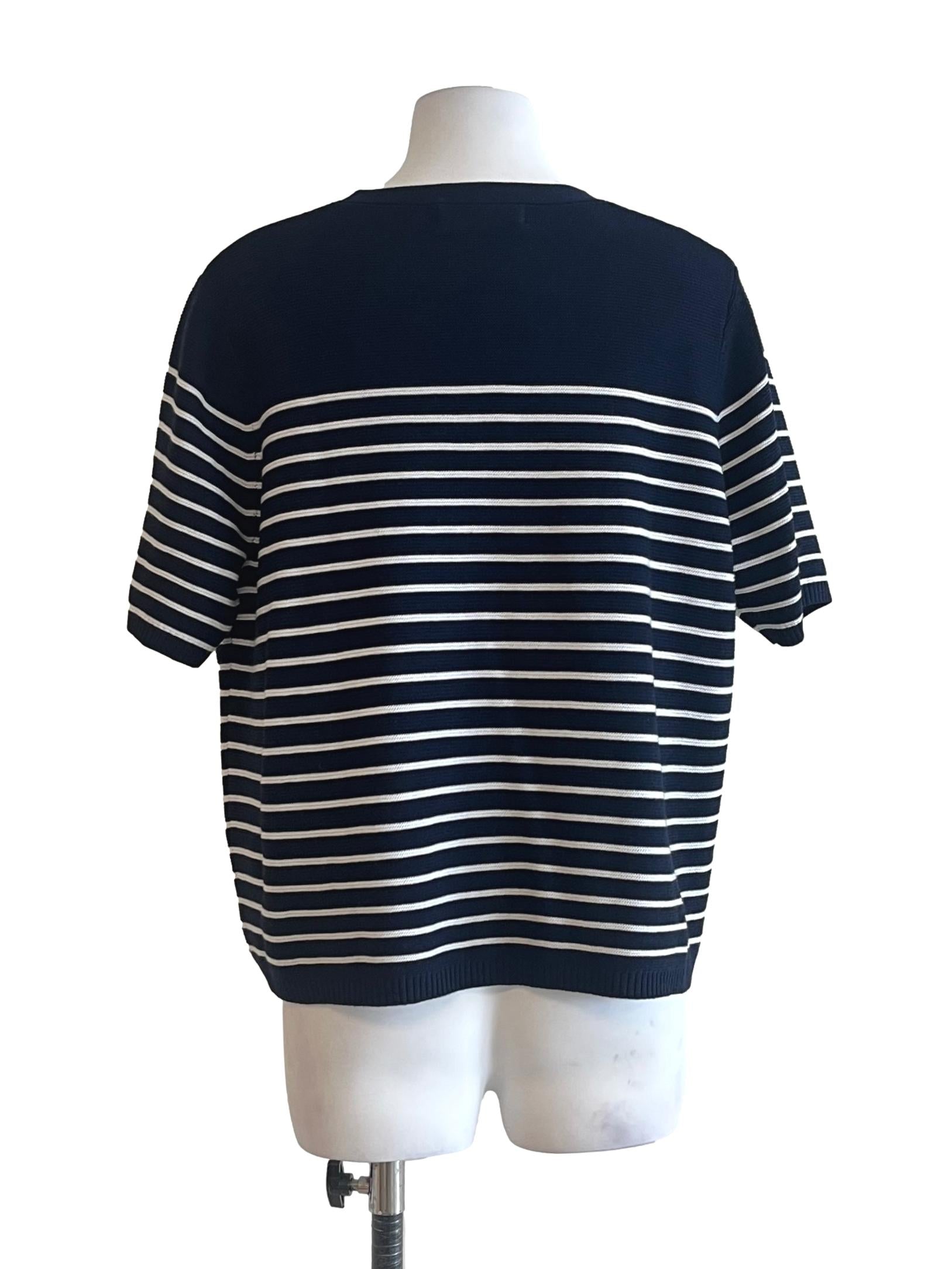 Navy Blue Striped Crew Neck Top