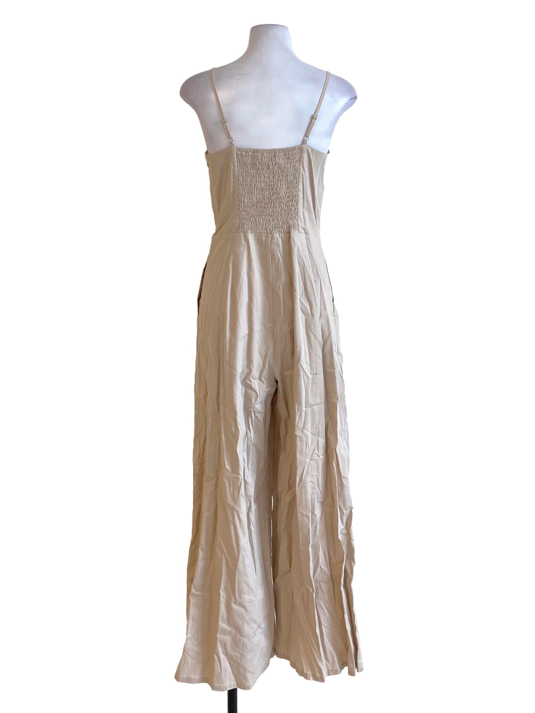 Khaki Brown Spaghetti Strap Ruffle Bust Jumpsuit