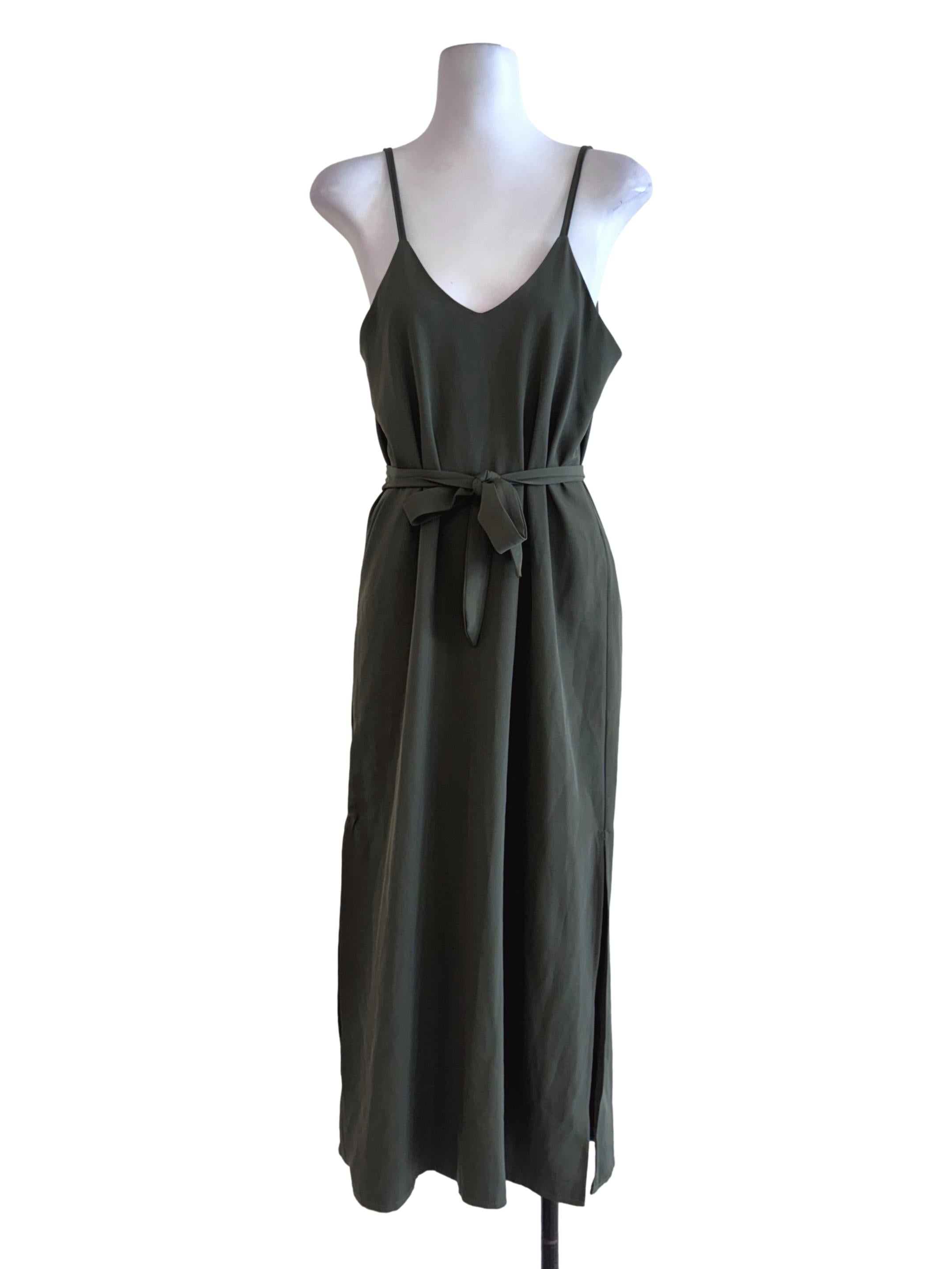 Seaweed Green V Neck Sleeveless Dress