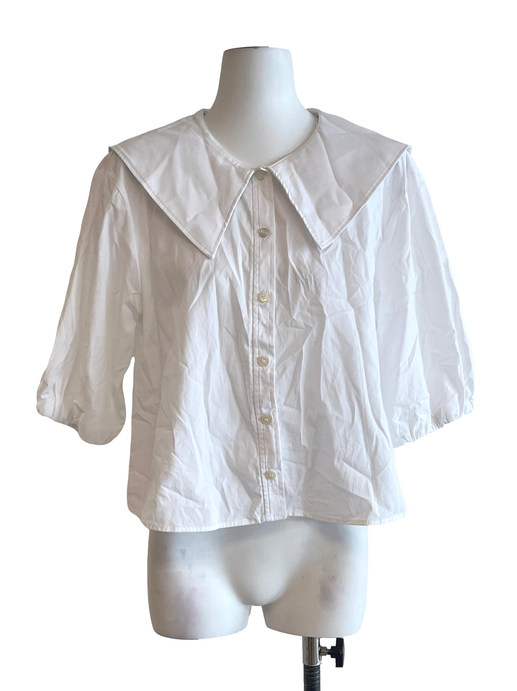 Off-White Collared Puff Sleeve Top
