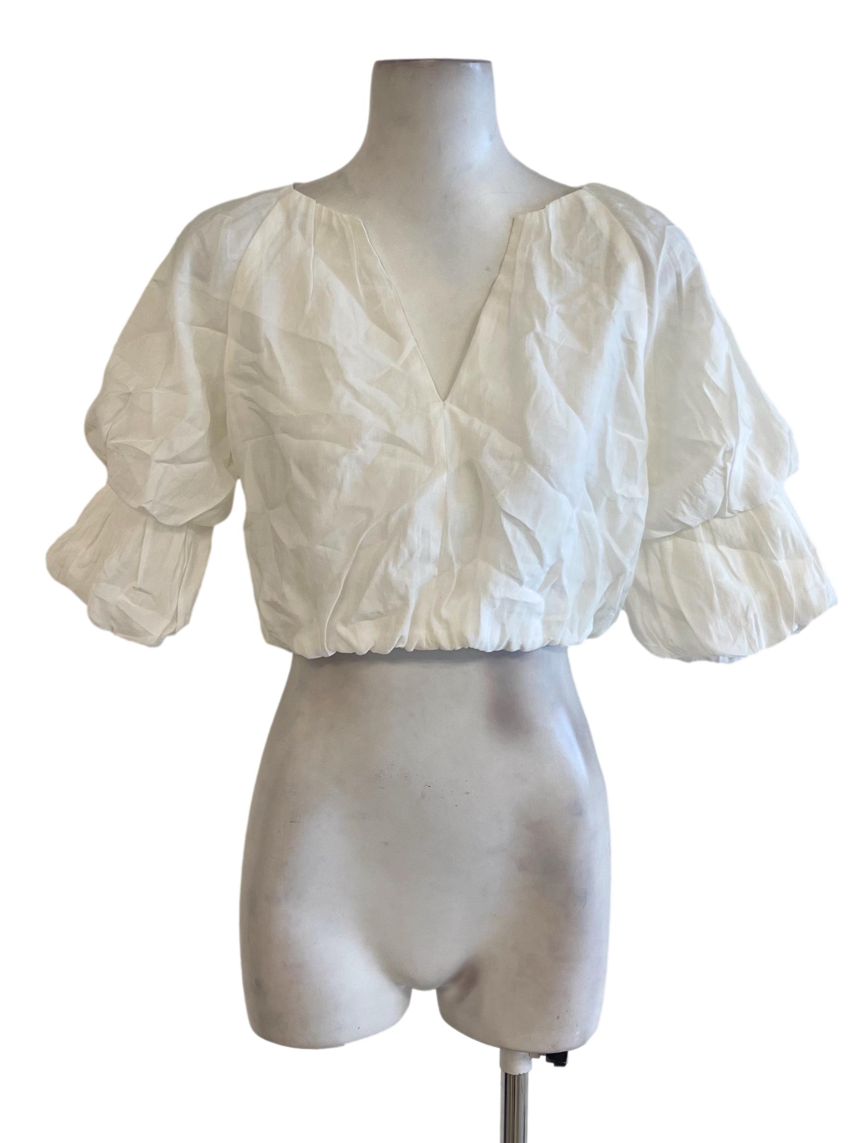 White V Neck Bubble Top LB