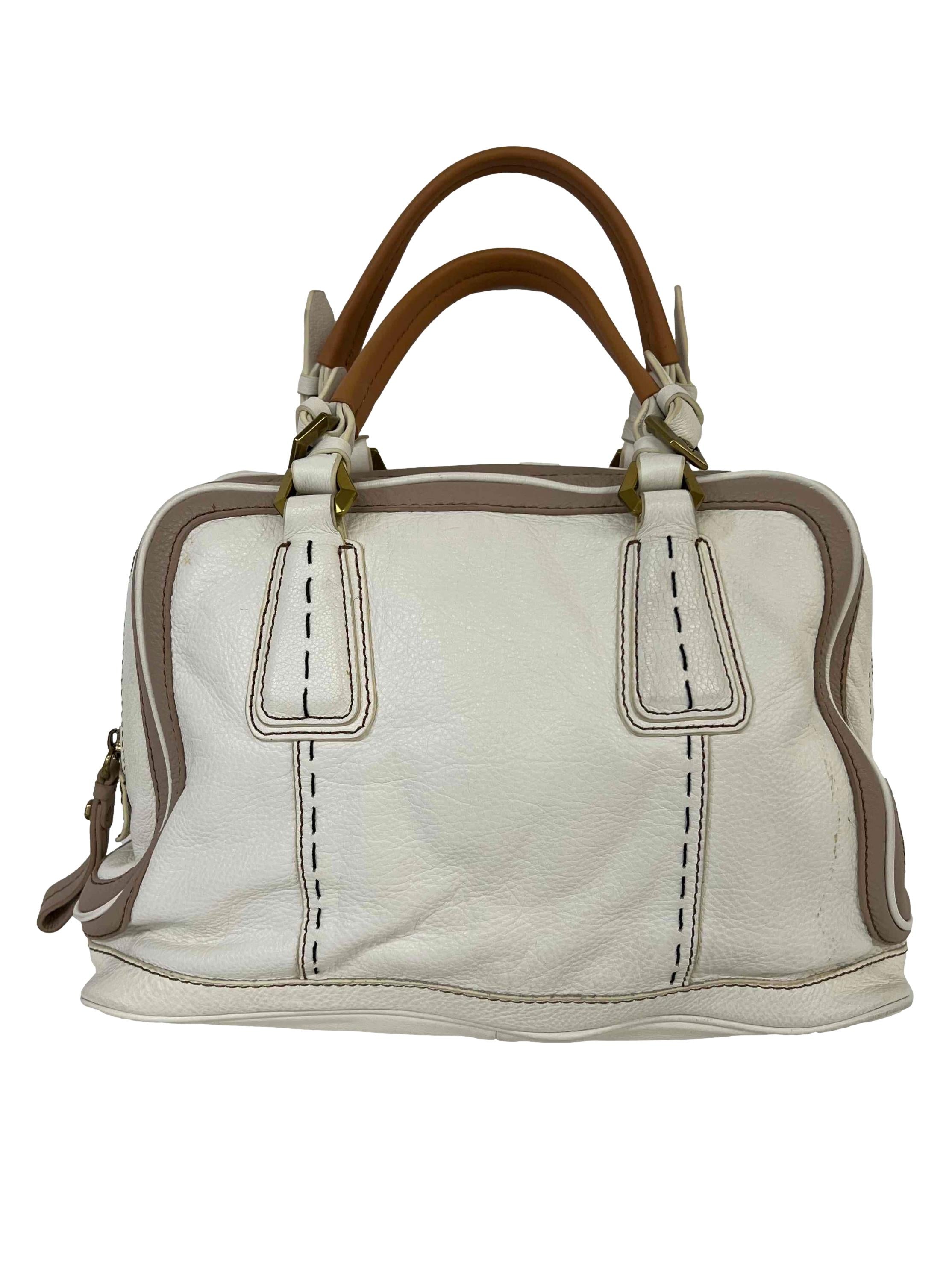 White Leather Two Tone Handbag