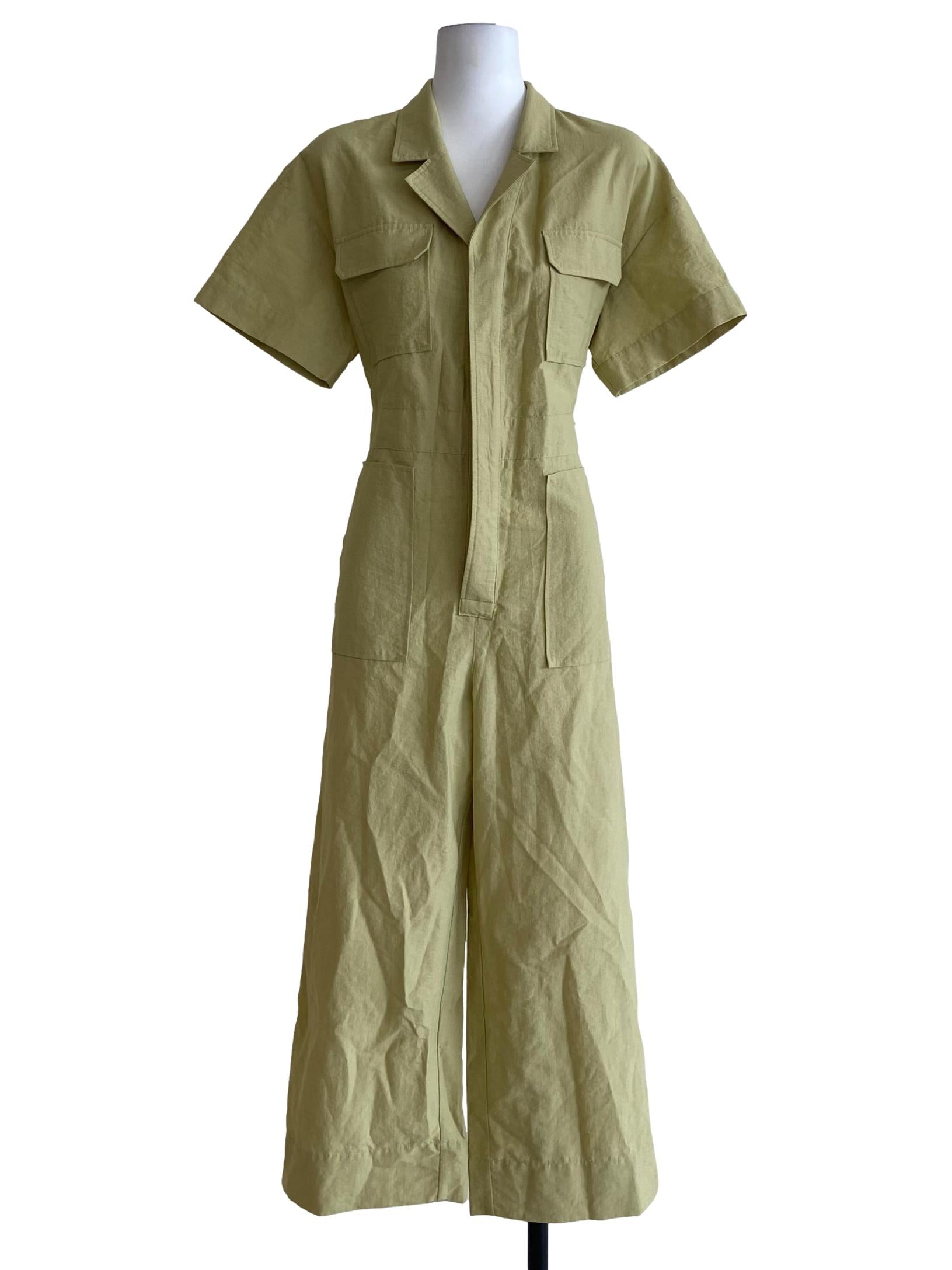Lime Green Half Button Jumpsuit