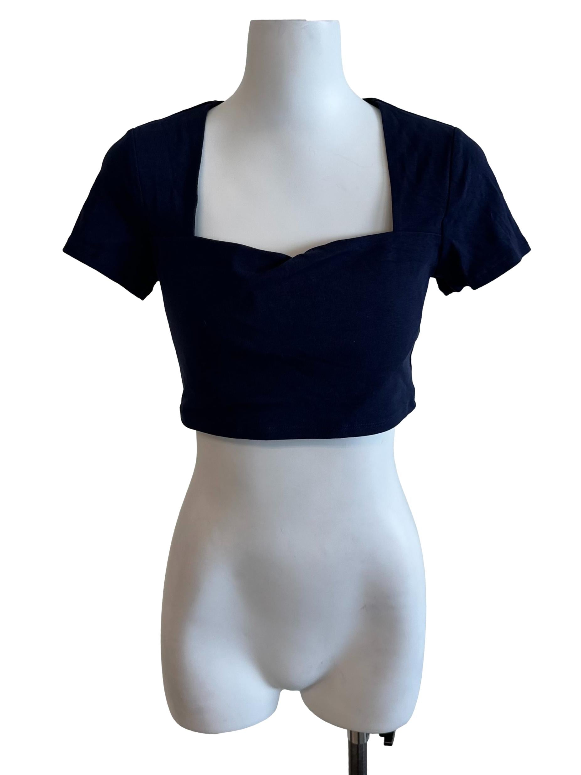 Navy Blue Short Sleeve Crop Fitted Top
