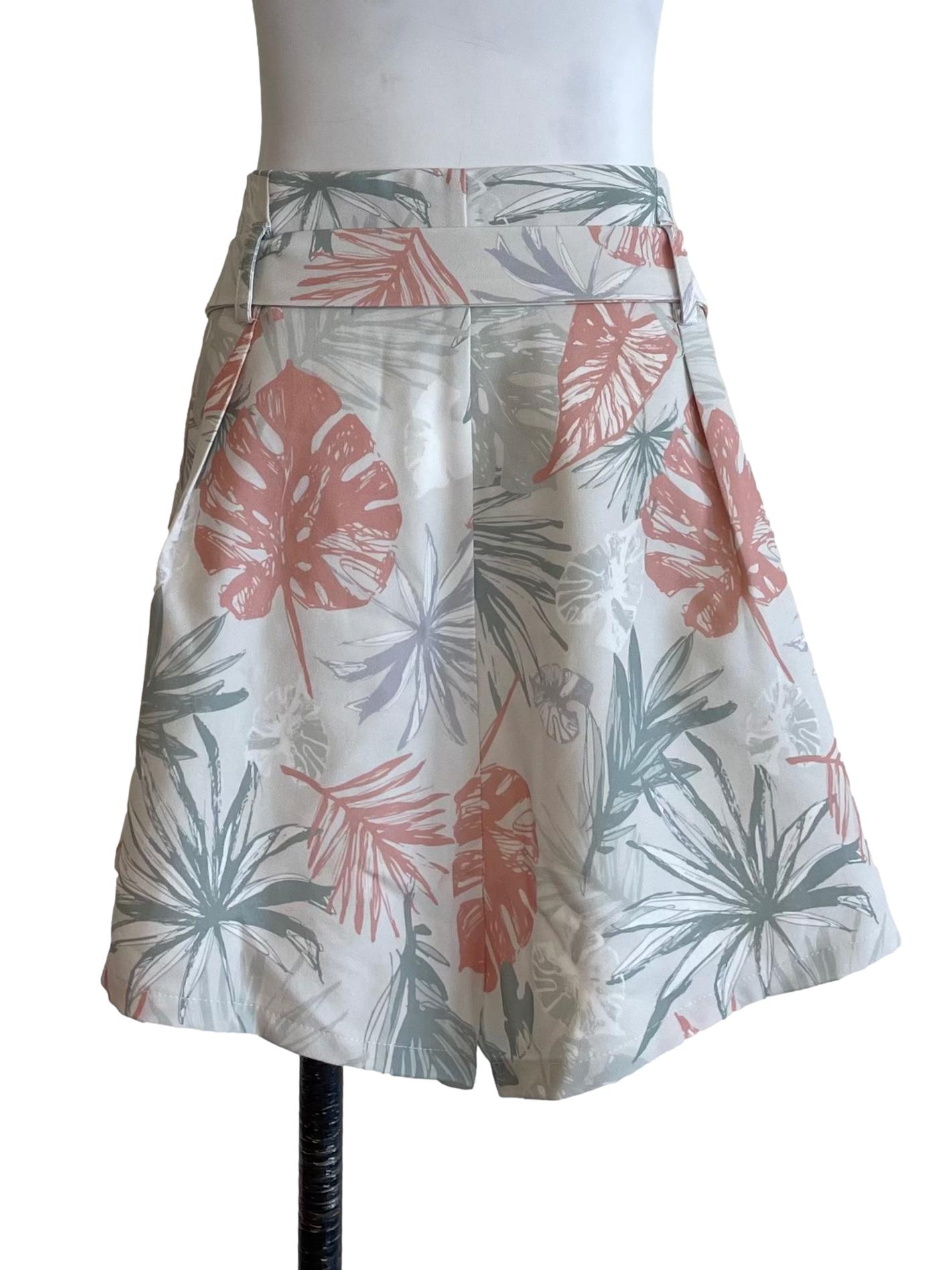 Powder White Plant Print Shorts