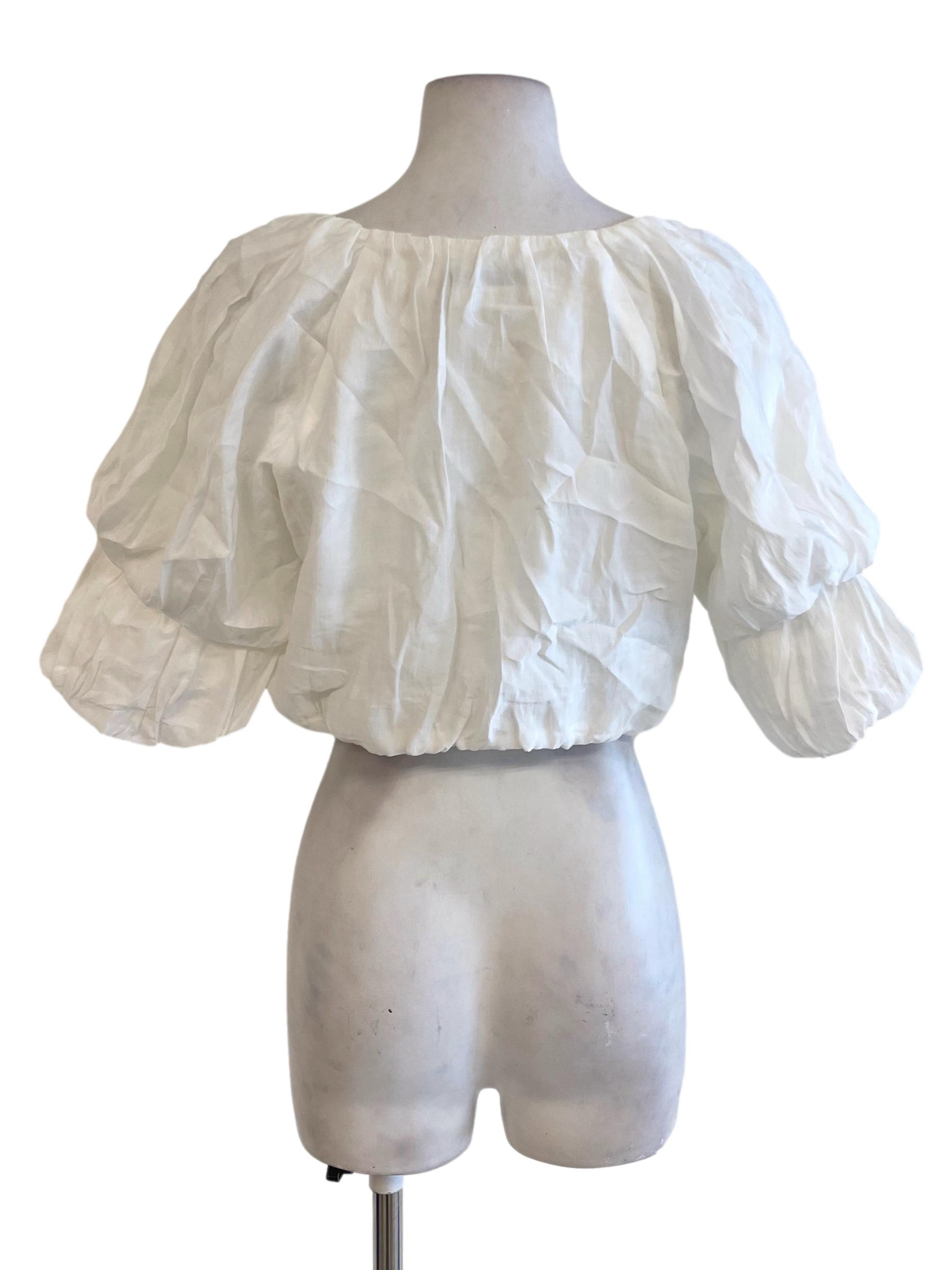 White V Neck Bubble Top LB
