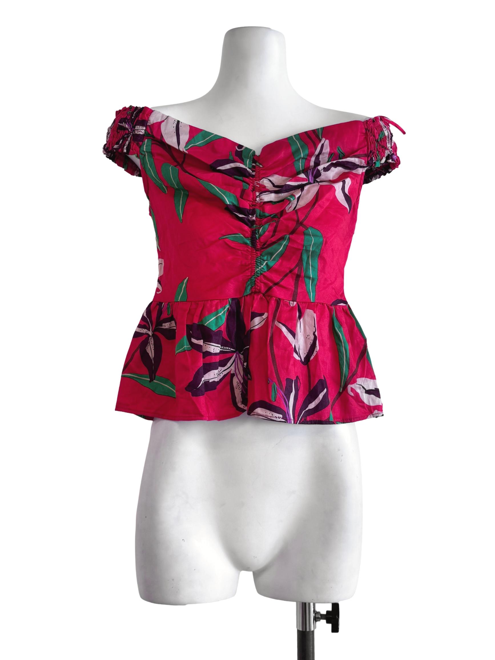 Crimson Red Floral Print Off Shoulder Top