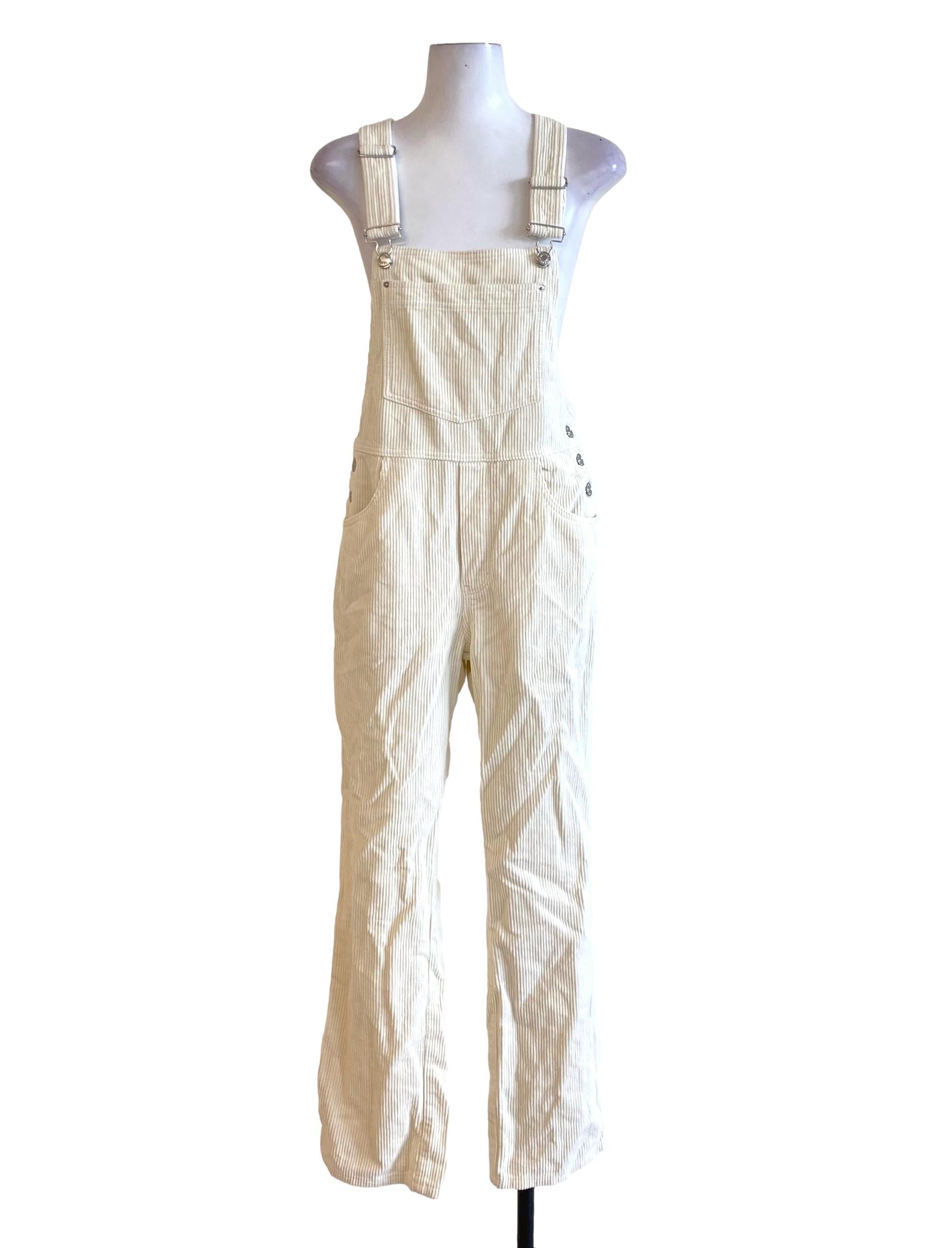 Ivory White Farmer-Like Denim Pleated Jumpsuit