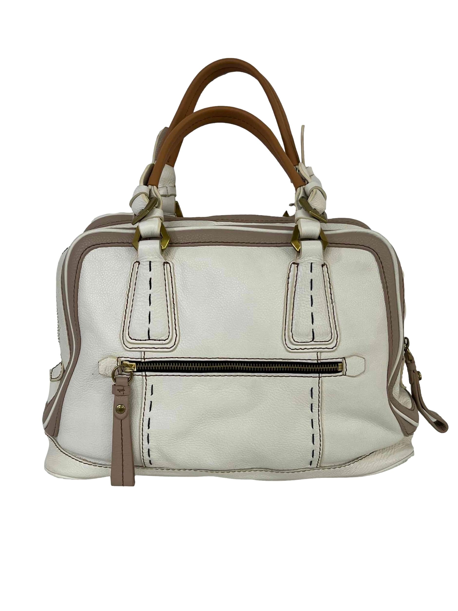 White Leather Two Tone Handbag
