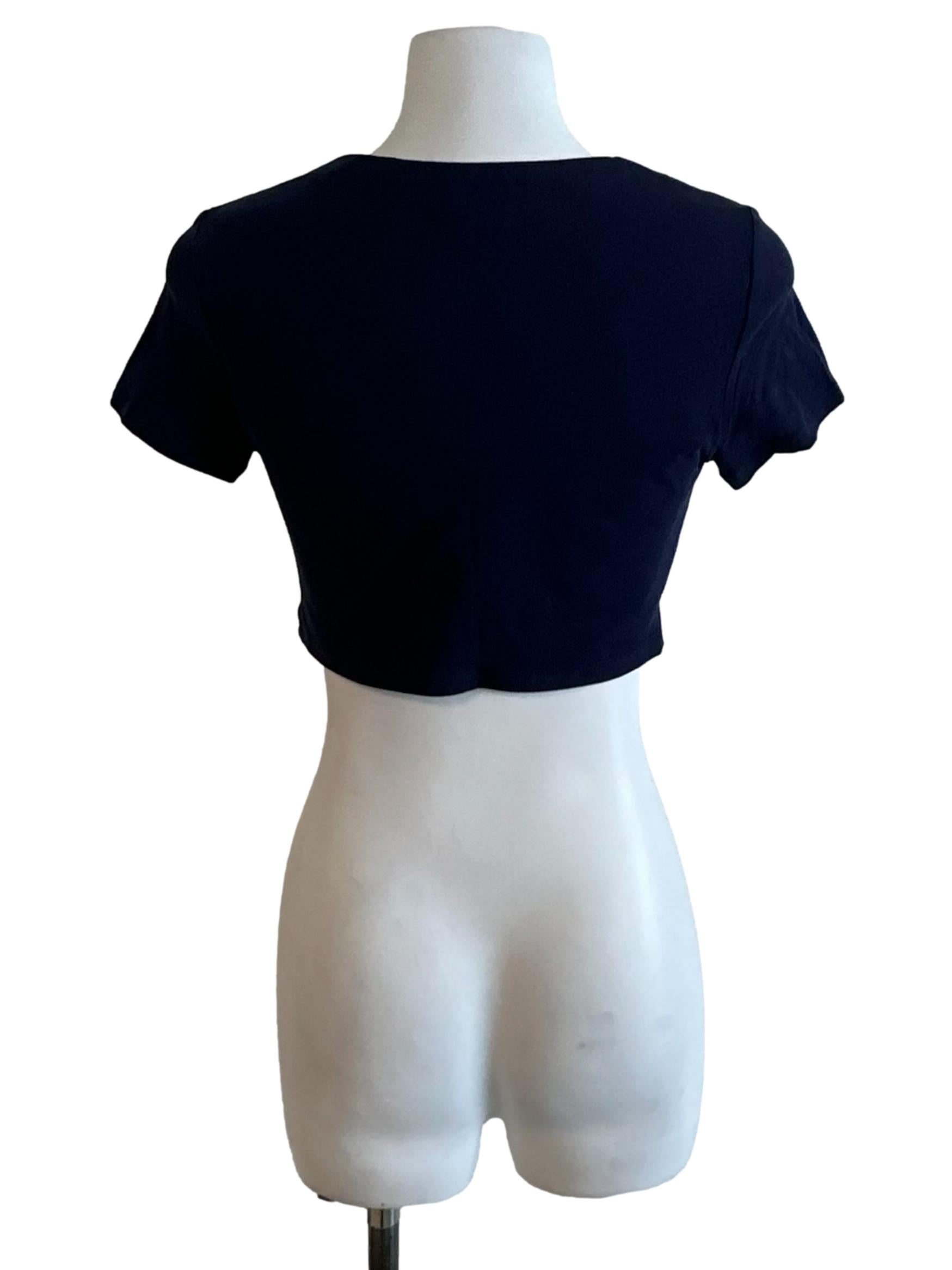 Navy Blue Short Sleeve Crop Fitted Top
