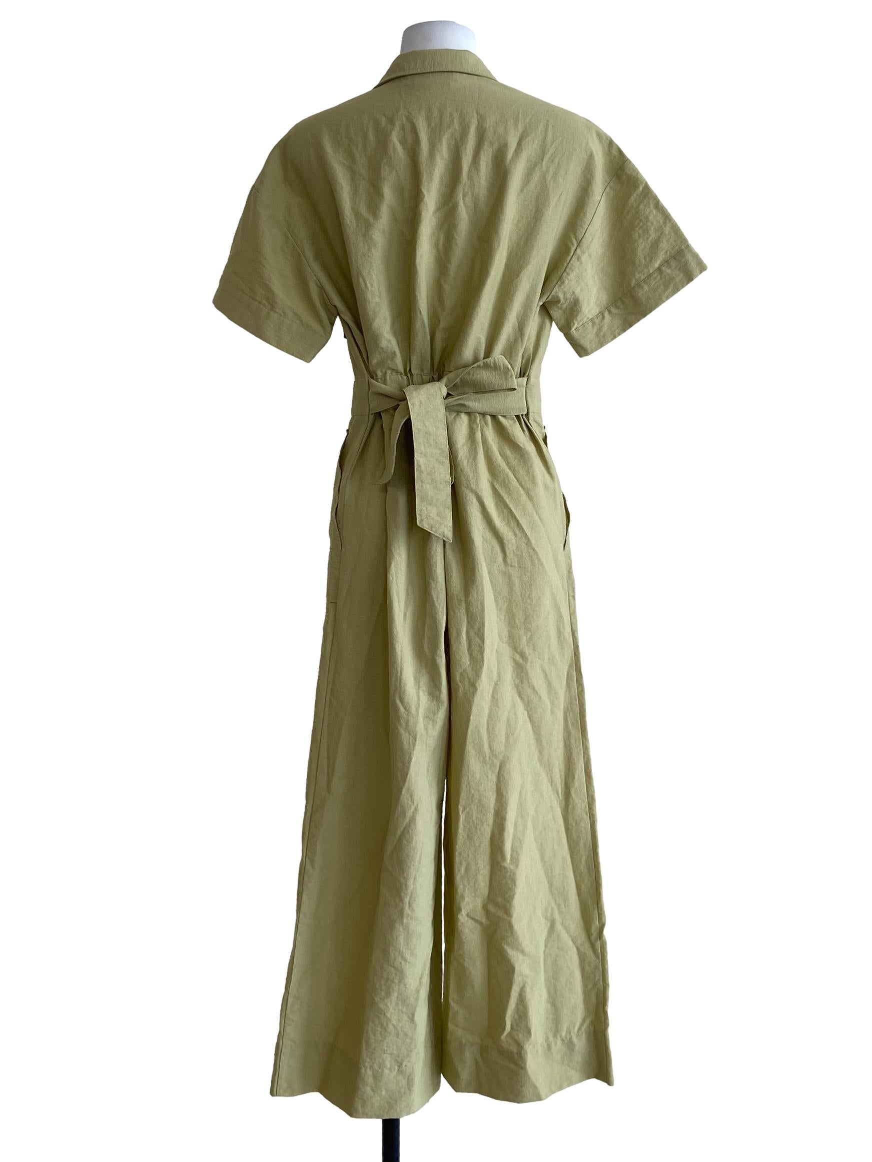 Lime Green Half Button Jumpsuit