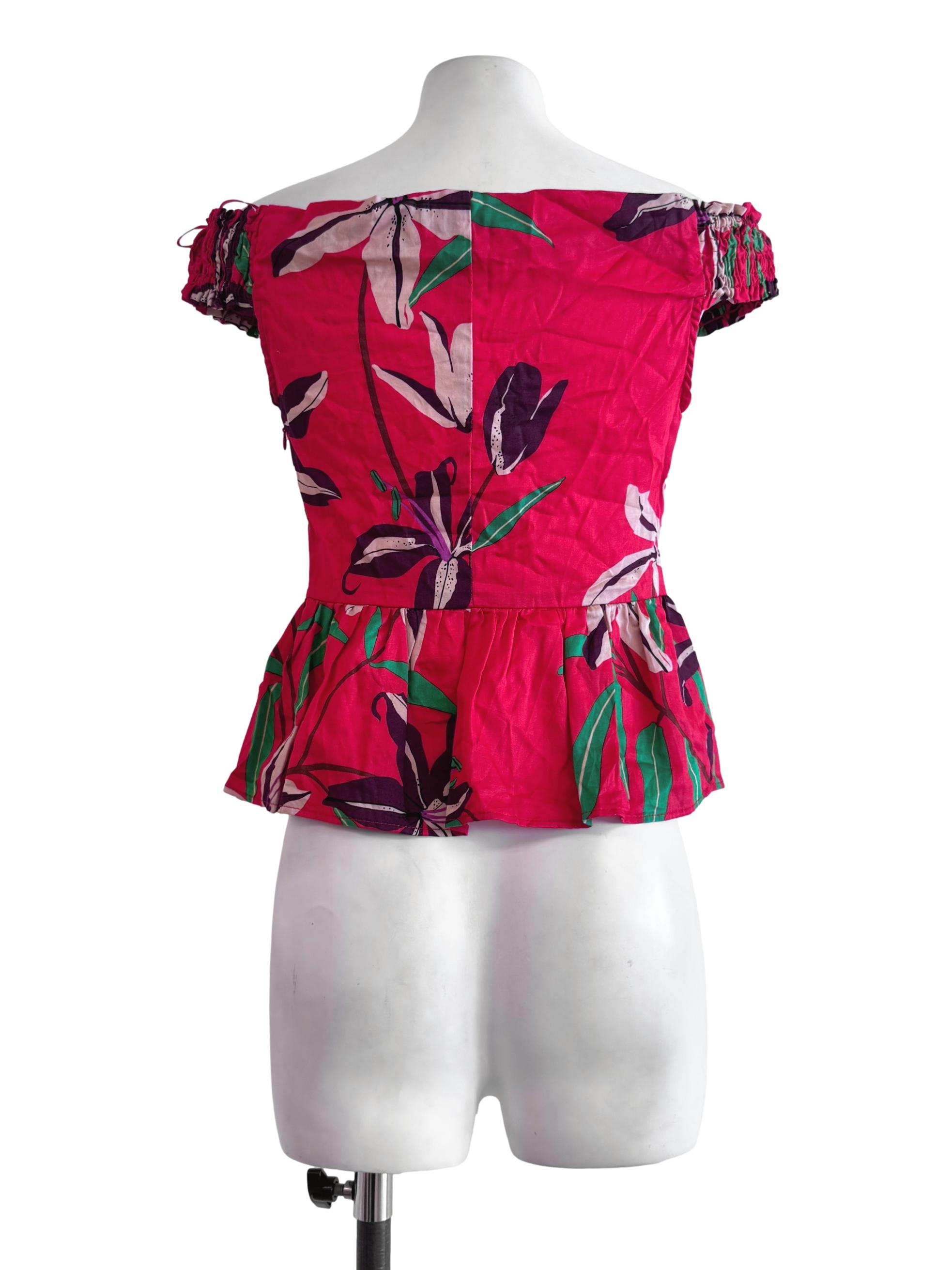 Crimson Red Floral Print Off Shoulder Top