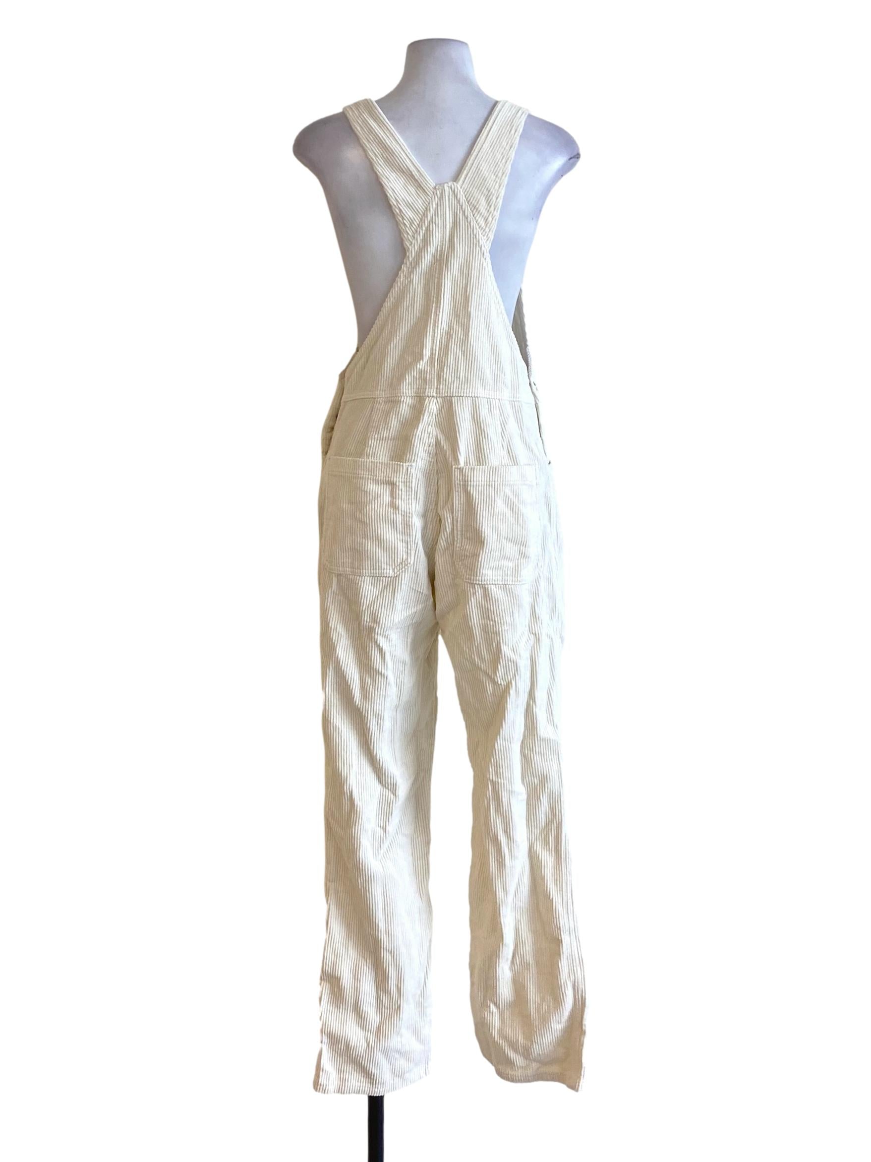 Ivory White Farmer-Like Denim Pleated Jumpsuit
