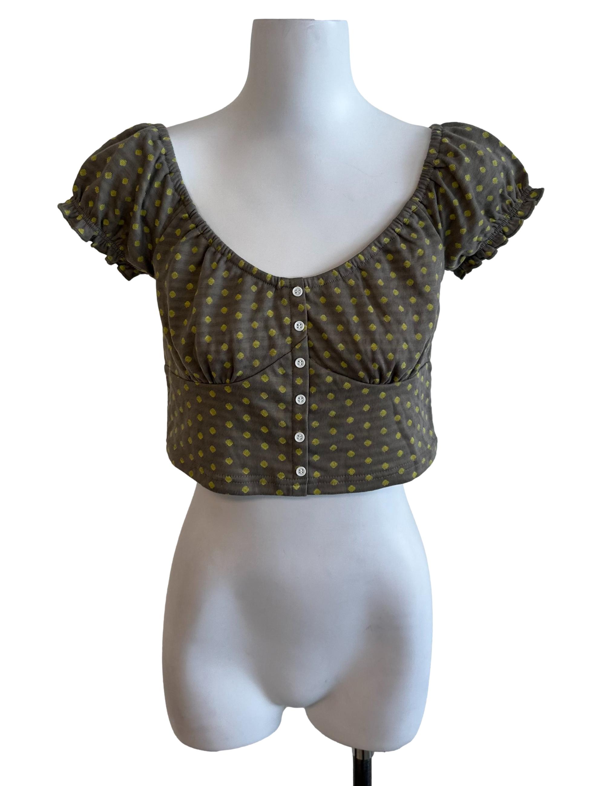 Moss Grey Pattern Button Top