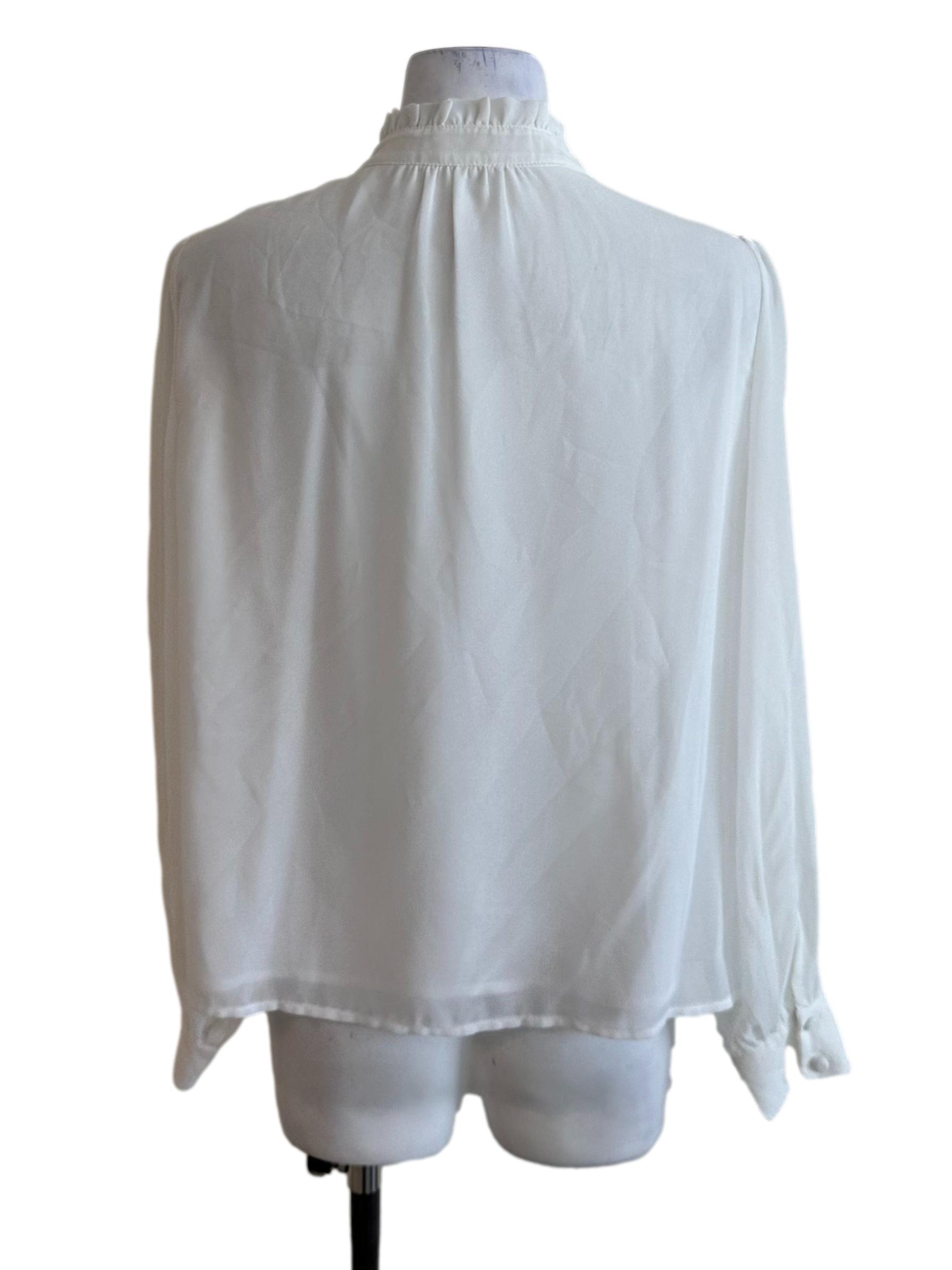 Pearl White Lace Chiffon High Neck Blouse