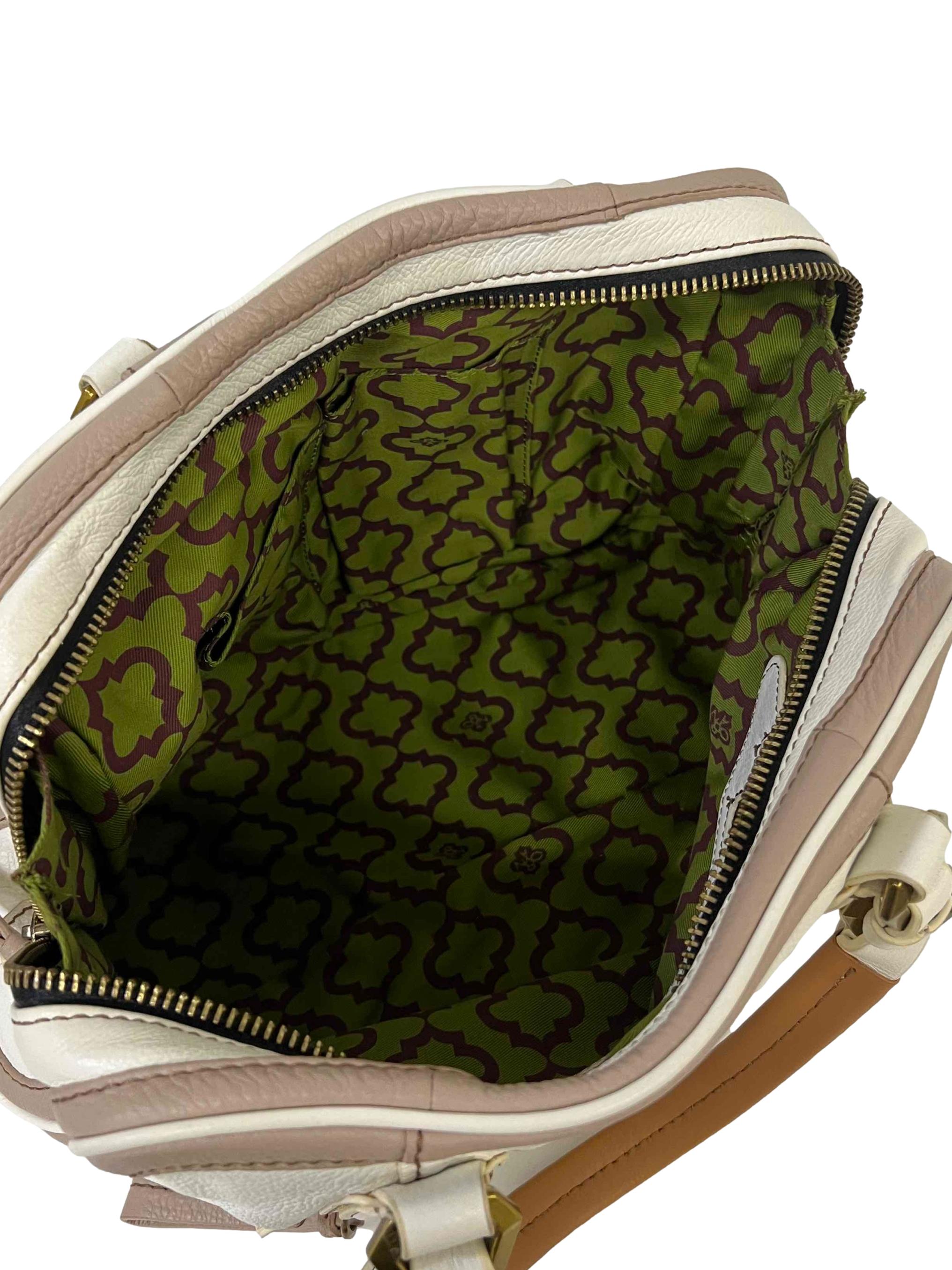 White Leather Two Tone Handbag