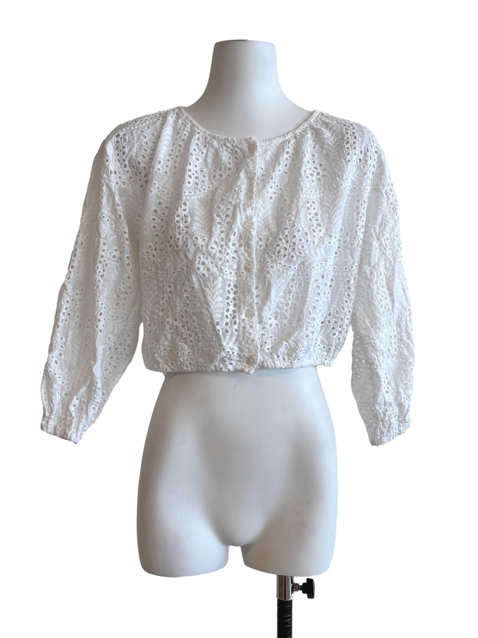 Powder White Buttoned Eyelet Top LB