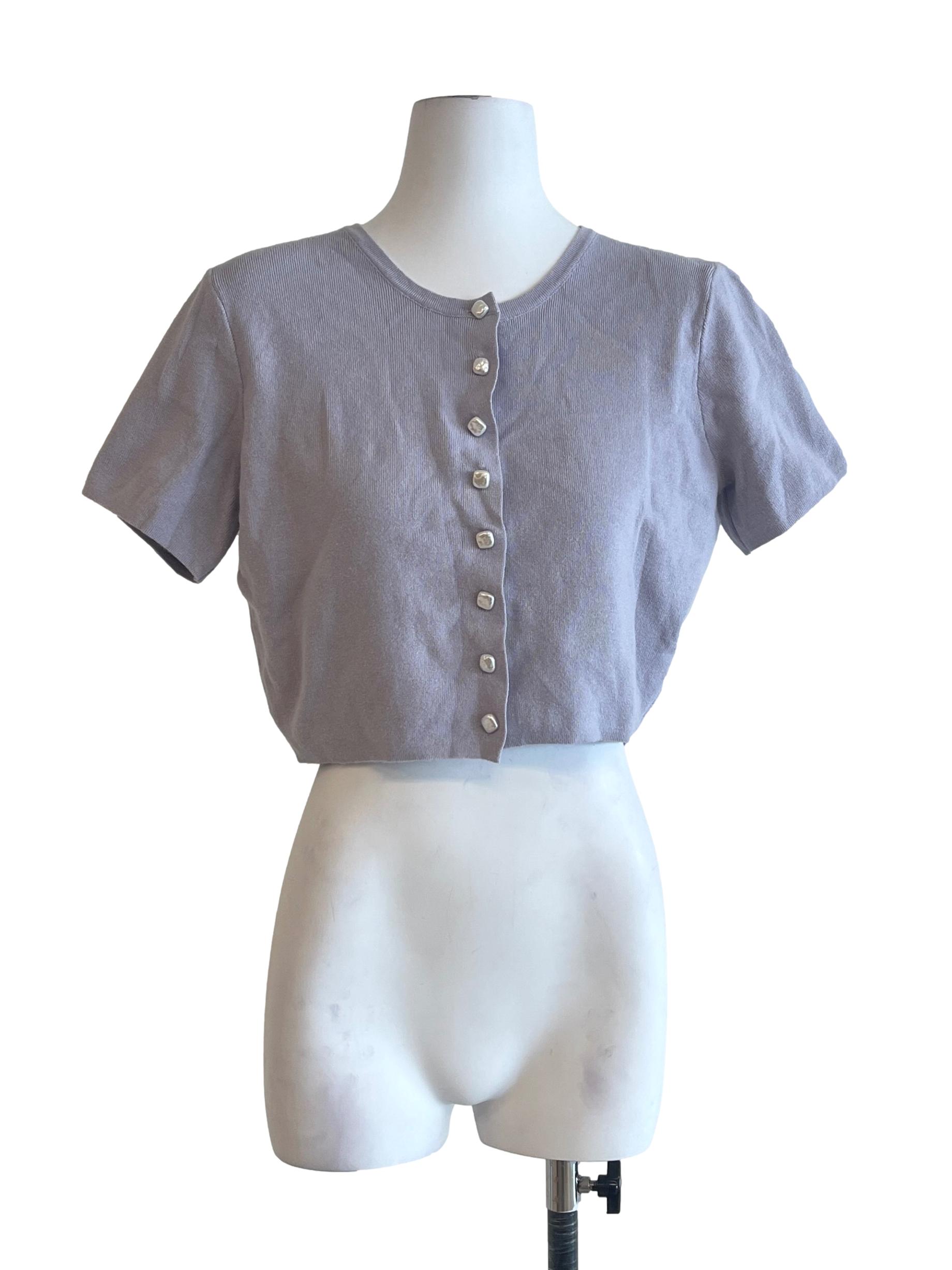 Periwinkle Purple Short Sleeve Cropped Knit Top