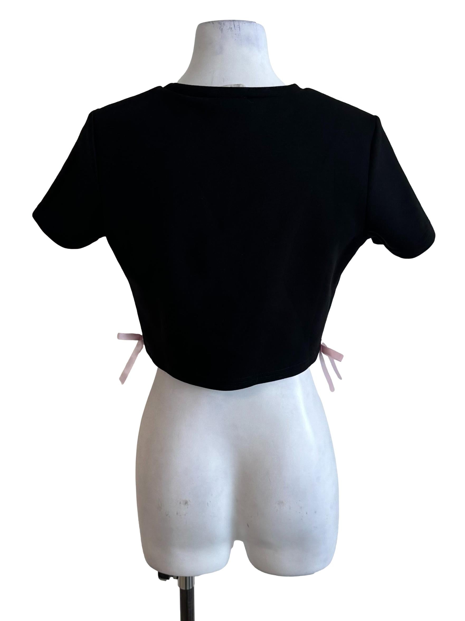 Onyx Black Side Ribbon Short Sleeve Top