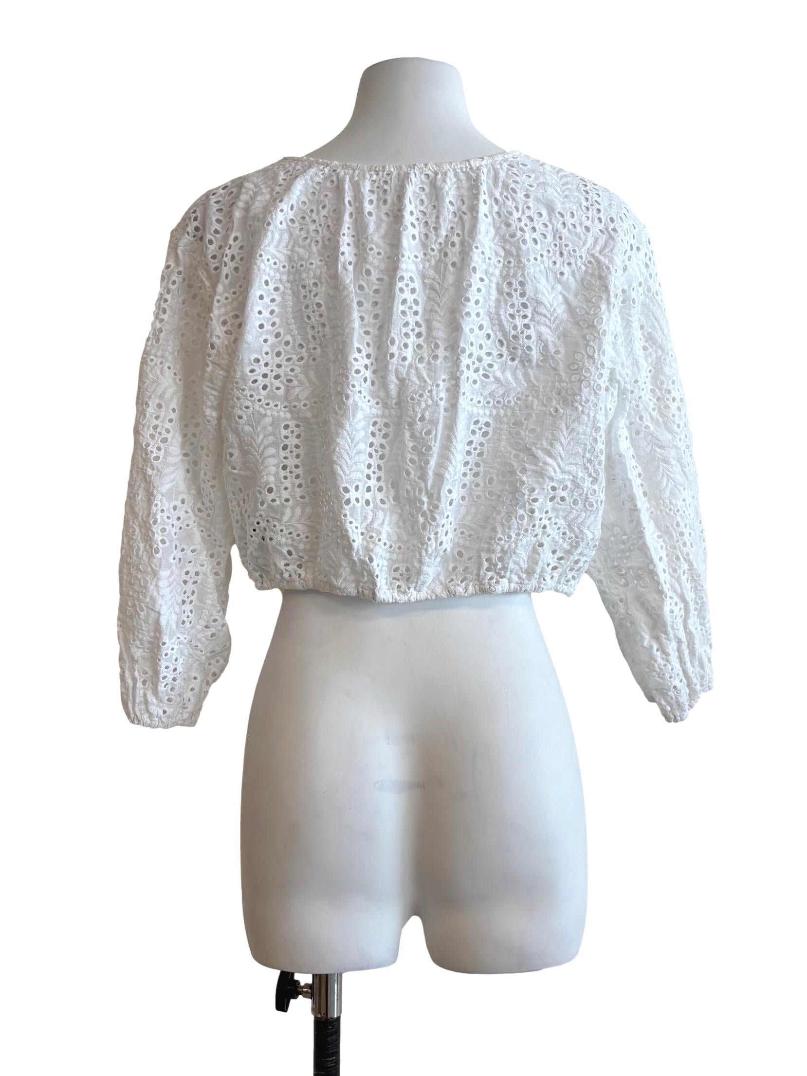Powder White Buttoned Eyelet Top LB
