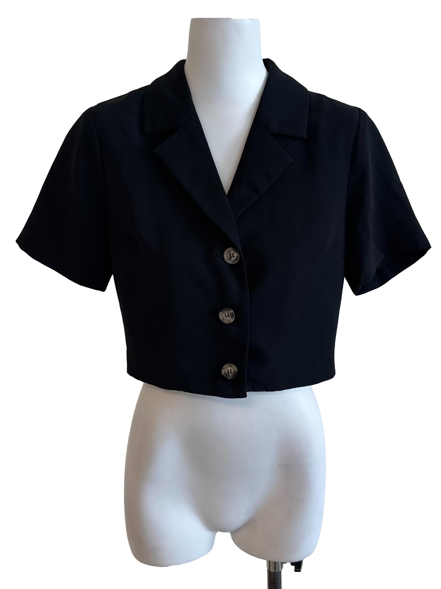 Raven Black Collar Button Top