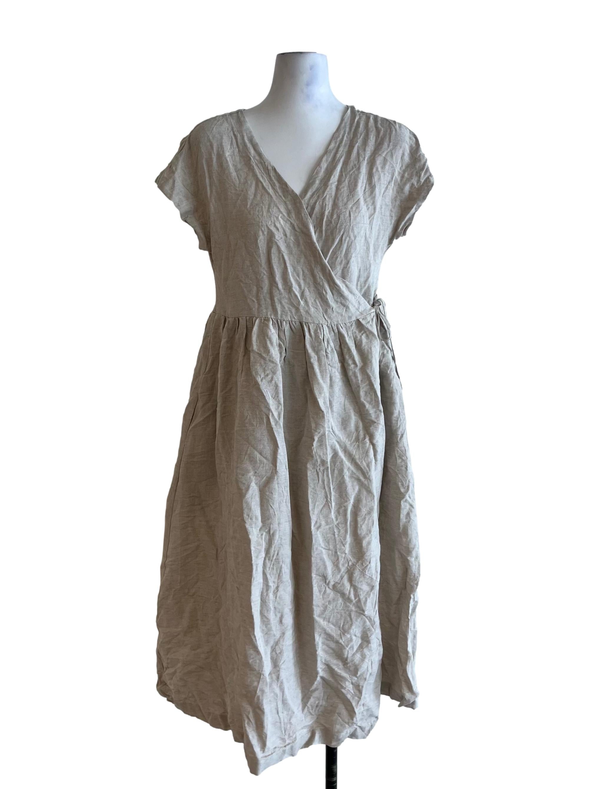 Beige V-Neckline Empire Dress