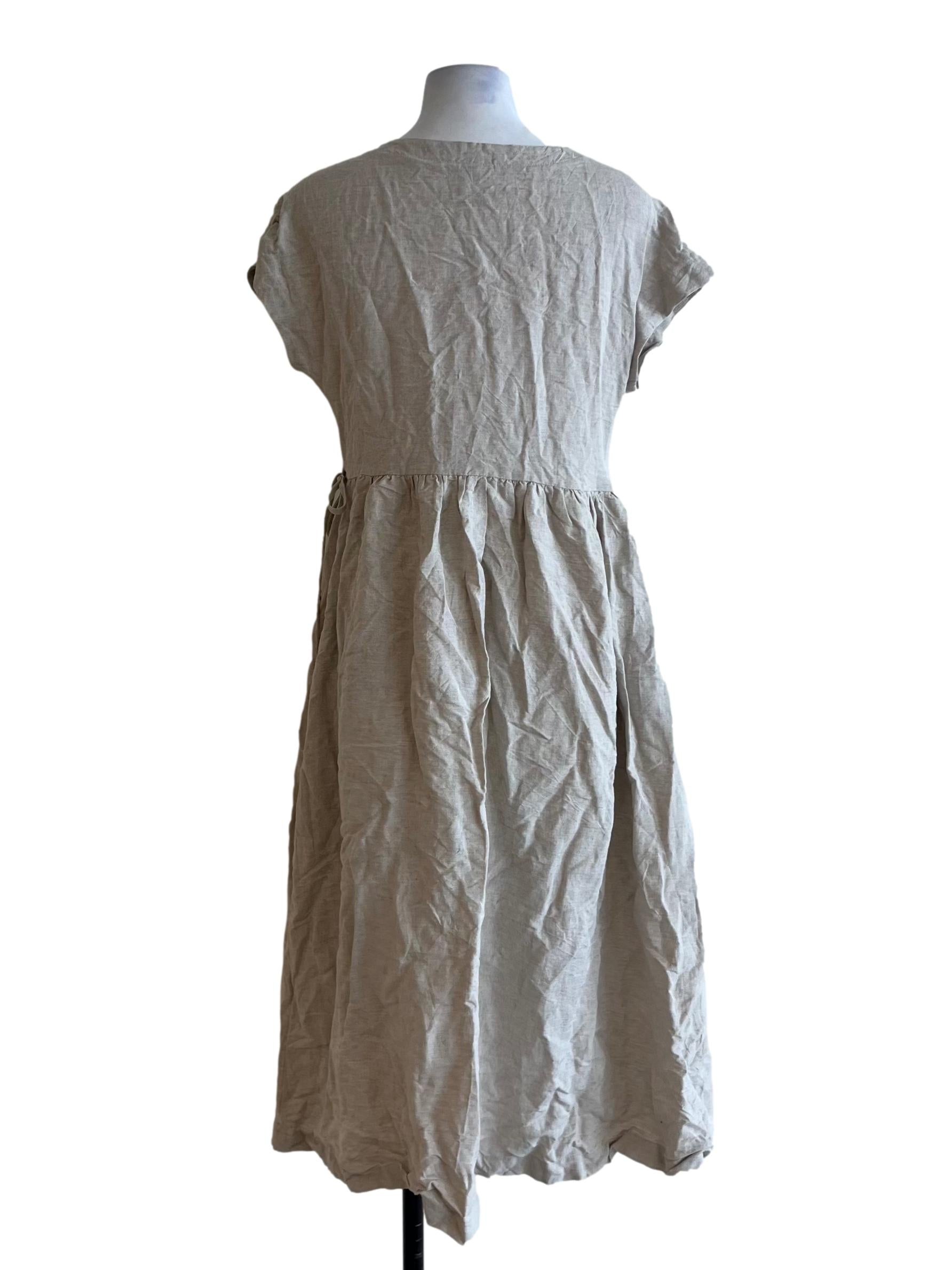 Beige V-Neckline Empire Dress