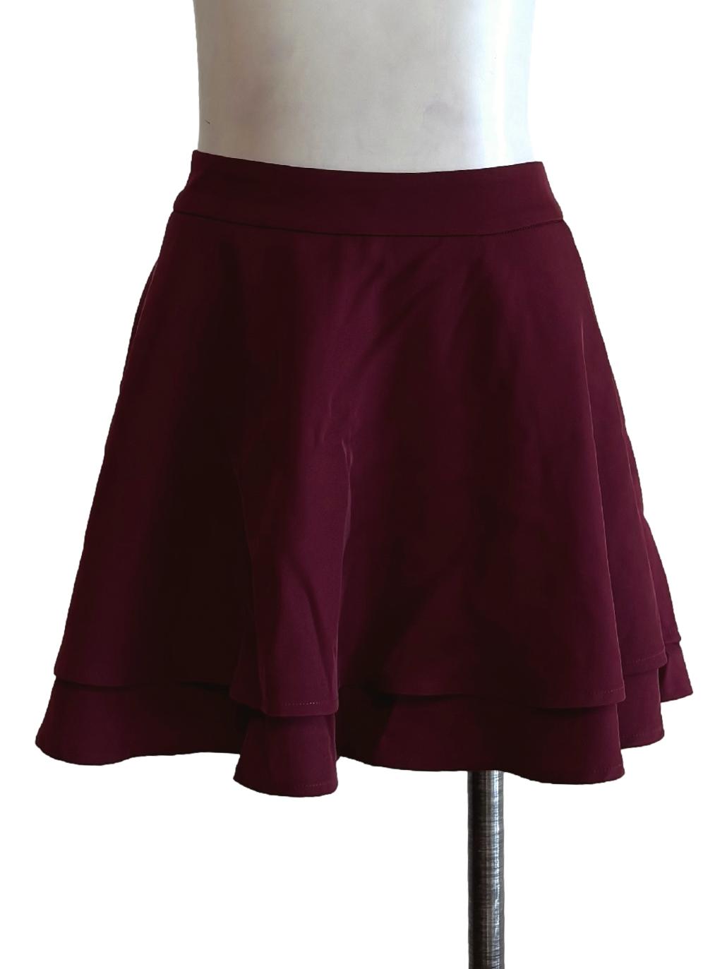 Burgundy Red Tiered Mini Skirt