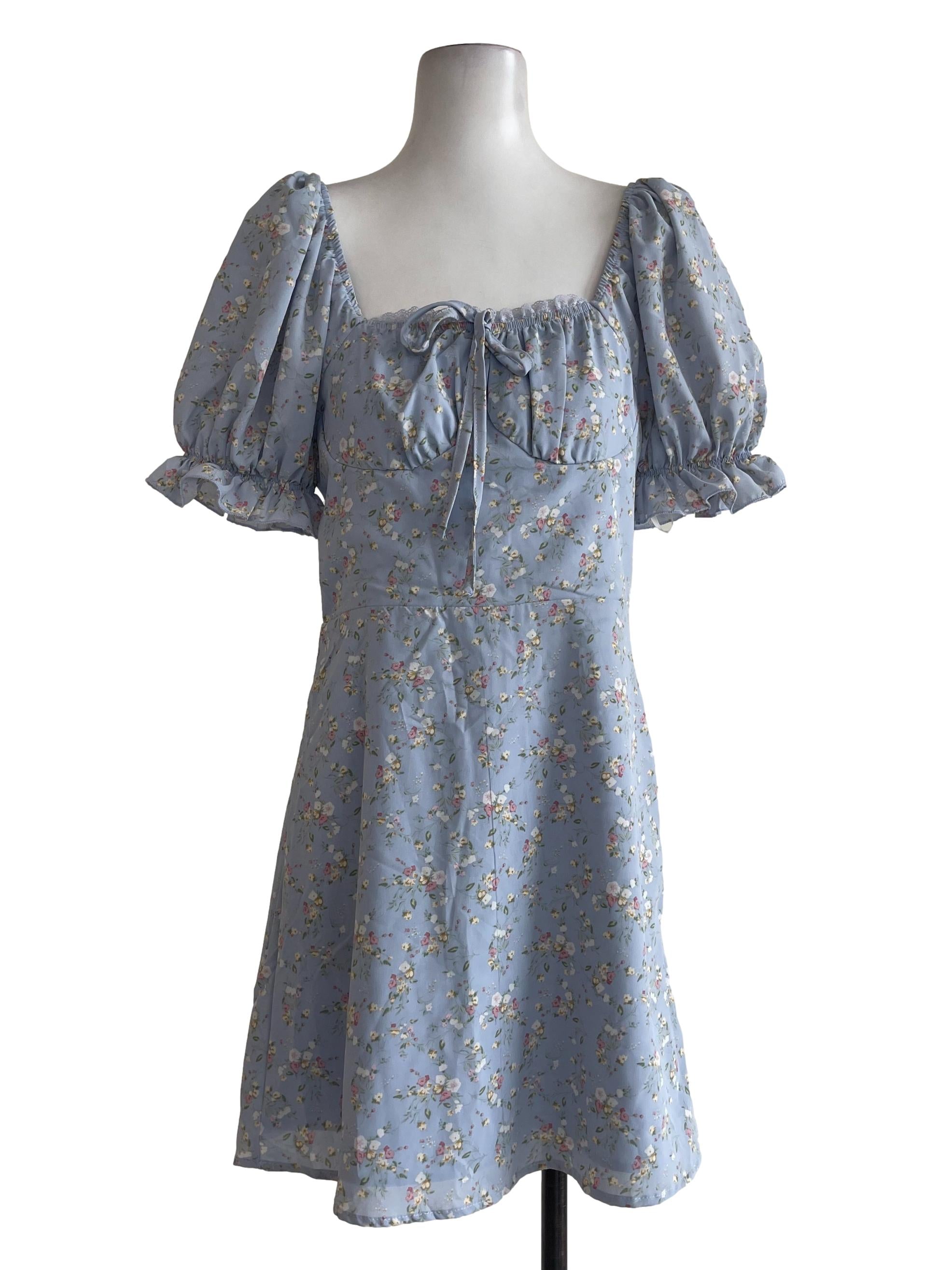 Baby Blue Floral Off Shoulder