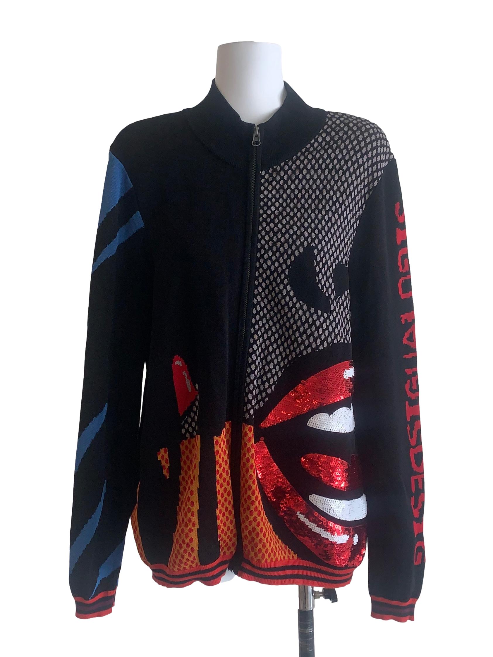 Black Multi Colour Pattern Zip Up Jacket